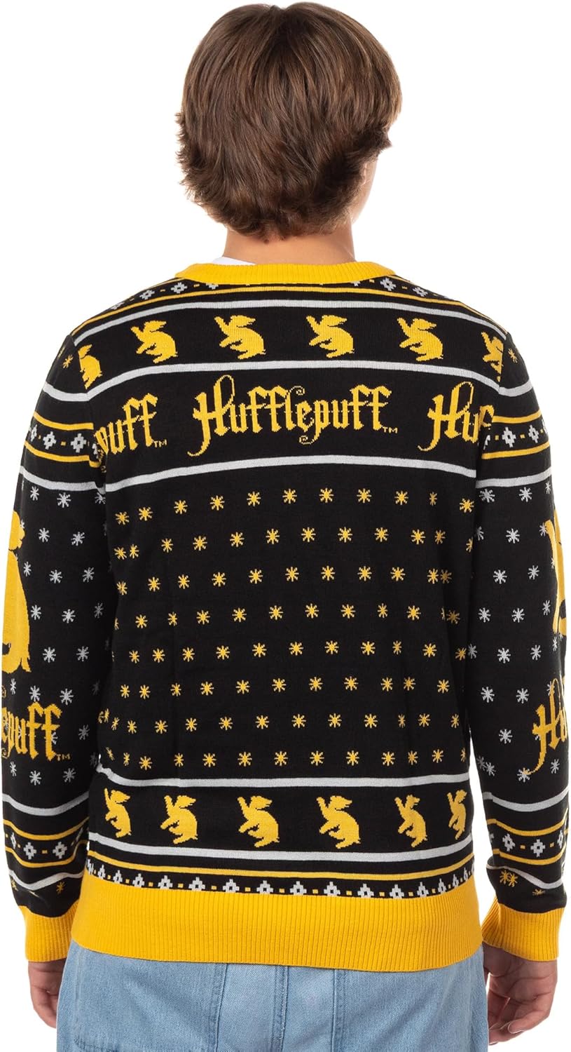 Harry Potter Sweater Men's Hogwarts House Crests Logo Ugly Sweater for Christmas Crewneck Knit Pullover