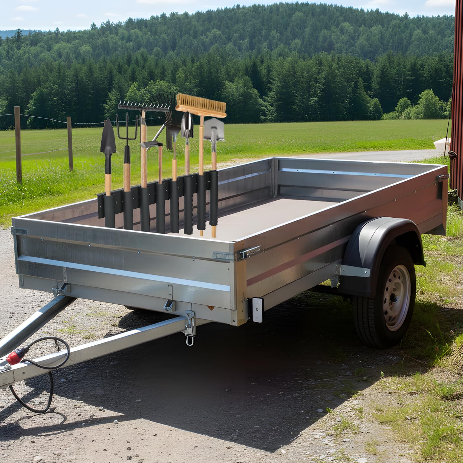 Support de pelle à 8 trous pour camion, support de pelle en métal avec 8 trous en 2 groupes, porte-outils de remorque robuste pour tondeuse, râteau, pelouse, outils à main paysagers