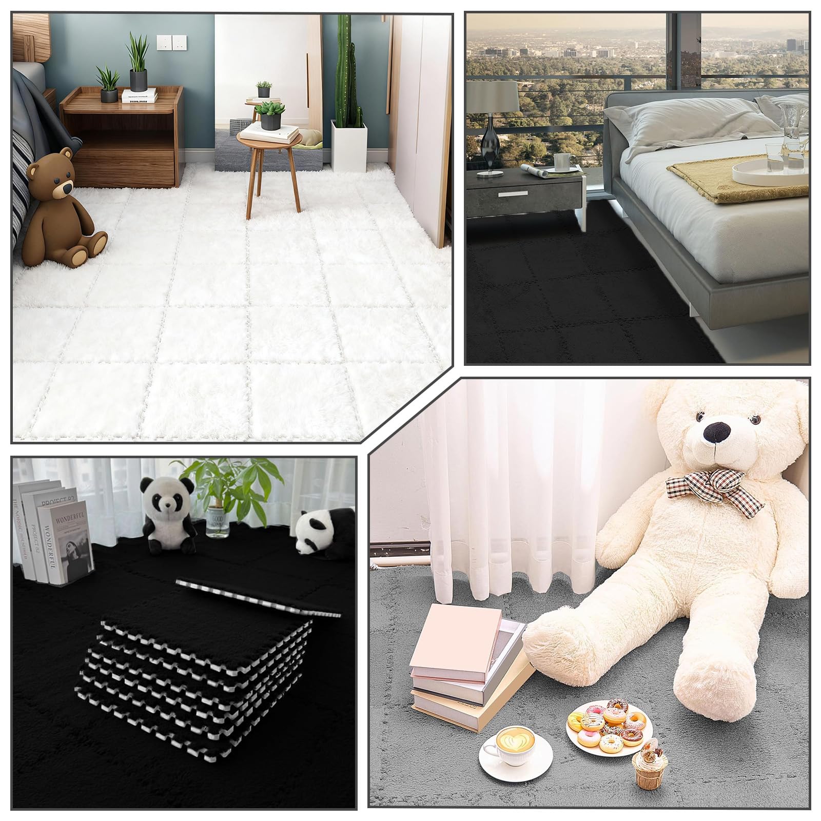 Alfombra Puzzle de Suelo para Niños 12 Piezas 30 x 30 x 1 cm con Bordes Esterilla de Juego Suave de Espuma Aterciopelada Alfombra Infantil para Sala Dormitorio o Zona de Juegos