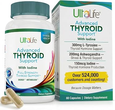 Daily Thyroid Boost Advanced Formula with Iodine Ashwagandha Vitamin B12 Zinc and Selenium for Energy Metabolism and Focus 60 Capsules