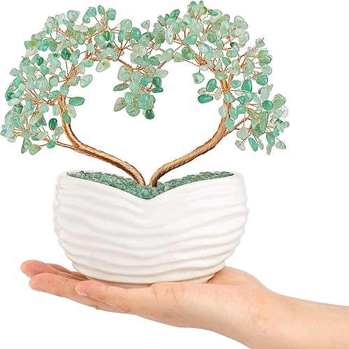 Miniatura 3 de GEHECRST Árbol de aventurina verde con cristales curativos de corazón, árbol de dinero, piedras preciosas de reiki, árboles bonsái de cuarzo, adorno