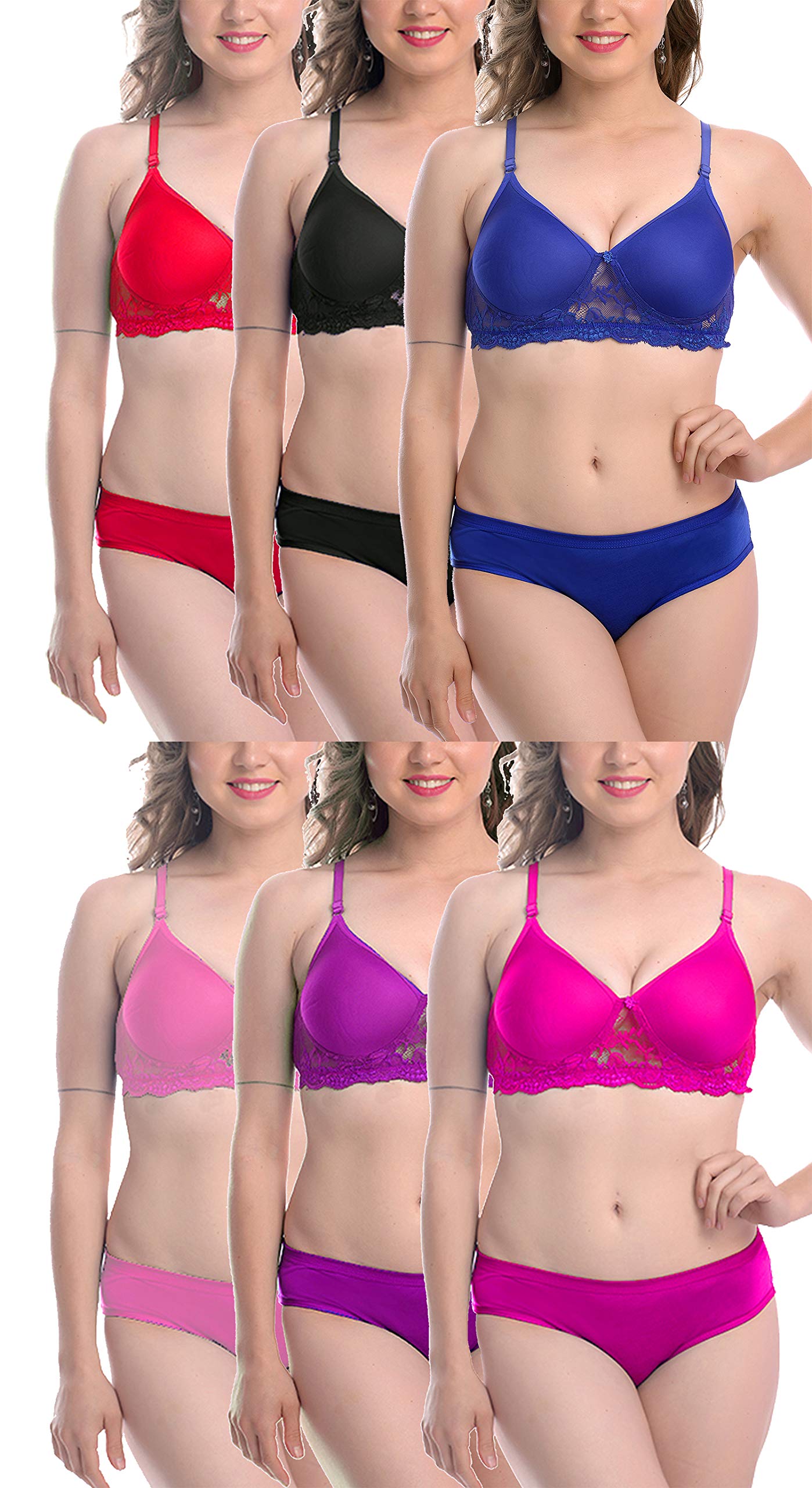 FIMS - Fashion is my style Conjunto acolchado de encaje de algodón sin aros para mujer, camiseta de cobertura completa, push up, adolescente, regular, cómodo, paquete combinado, copa multicolor B