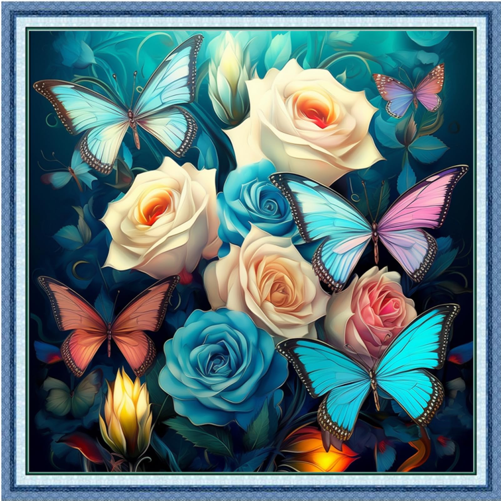 Foxdiviy Stamped Cross Stitch Kits Full Range of Embroidery Needlework Starter Kits for Beginners Adults 11CT Embroidery Patterns Art Crafts DIY Needlepoint Kits-Butterfly Flowers 18x18 inch