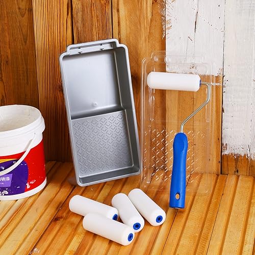 Miniatura 8 de Mister Rui Rodillo de pintura de espuma, rodillo de pintura de 4 pulgadas, paquete de 8 rodillos de pintura pequeños, bandeja de rodillo de pintura