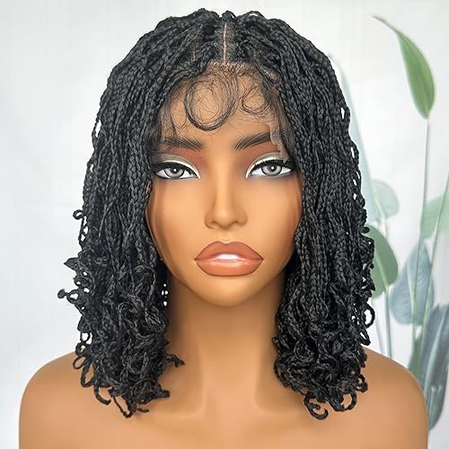 SOKU Short Braided Wig, Black Braided Wigs for Black Women 13 Inch Glueless 4x4 Mini Twist Lace Frontal Box Braid Wig with Baby Hair Ready to Wear for African American Women