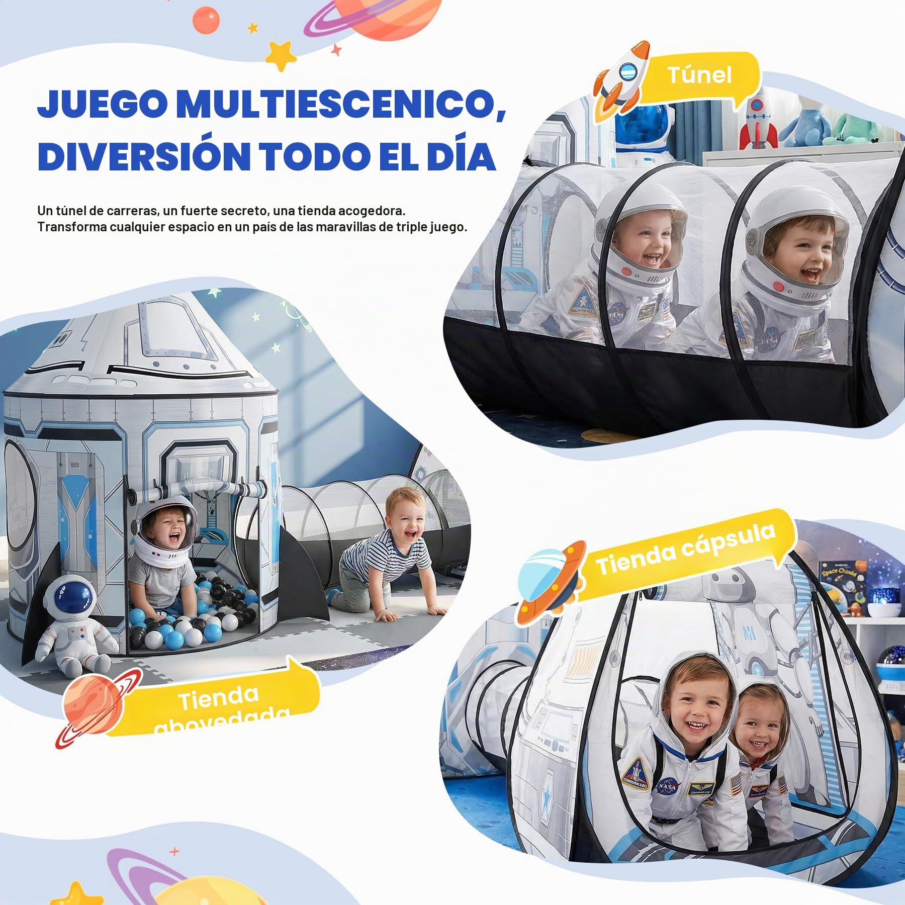 SISTICKER Tienda de campaña para niños con túnel, 3 en 1, con Piscina de Bolas para niños, Incluye Bolsa de Almacenamiento (sin Pelotas)