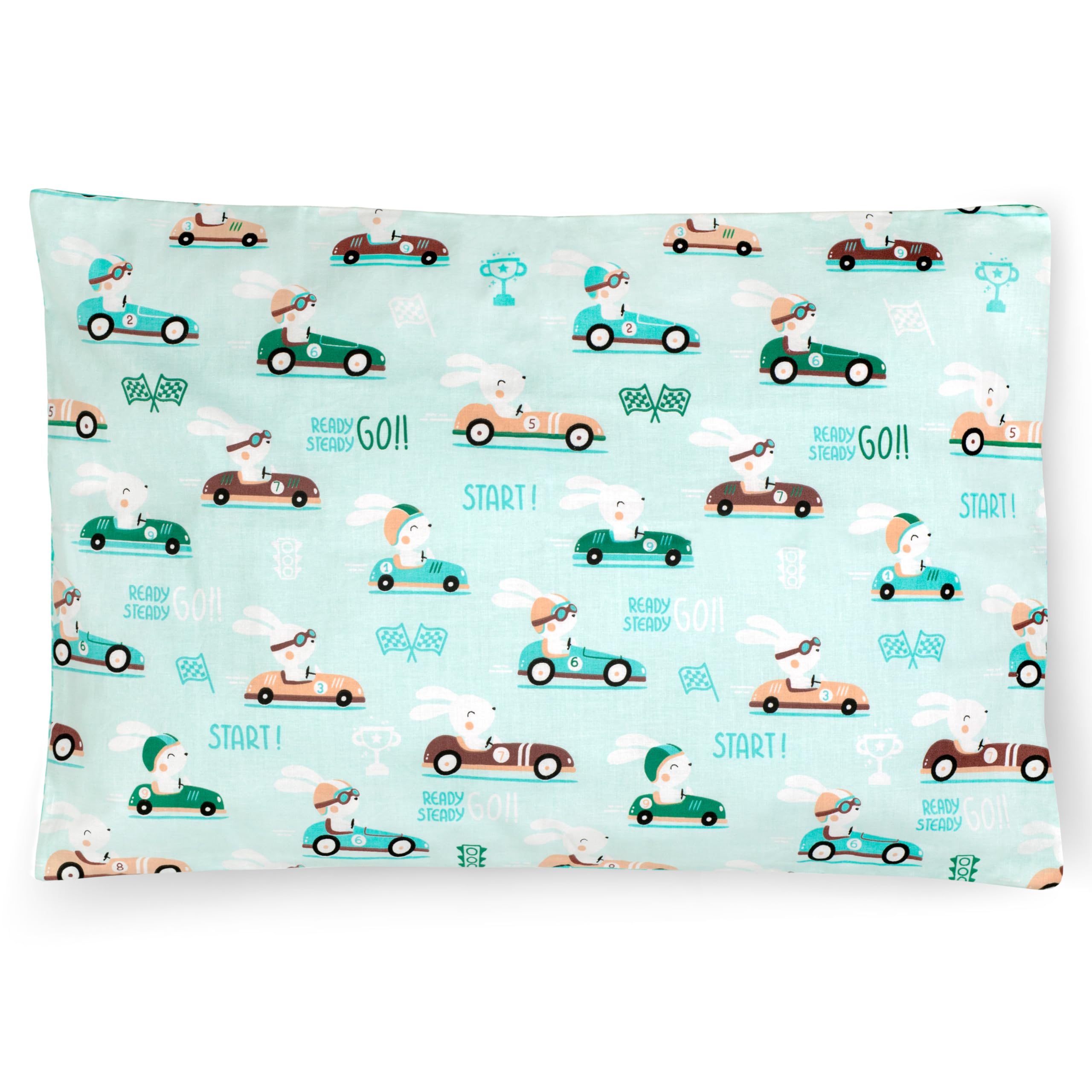 PinkZebra Funda de Almohada Infantil, Funda de Almohada de 25 x 50 cm, 100% algodón, Funda de cojín para niño, Certificado Öko-Tex Standard 100, Fundas Infantiles con Cremallera, Coche Deportivo