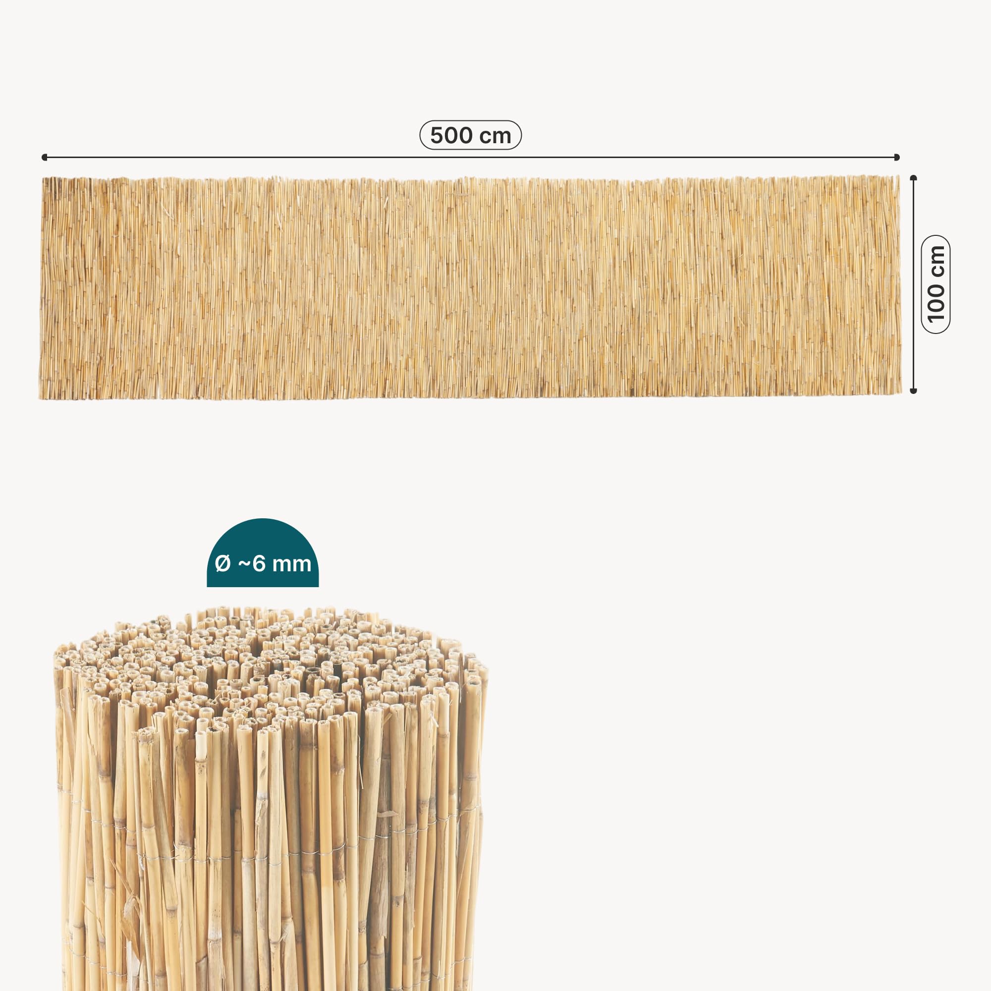 casa.pro Abbateggio mata trzcinowa, 100 x 500 cm, ochrona przed wzrokiem, ogrodzenie trzcinowe, do ogrodu, na balkon, taras, ogrodzenie ogrodowe, mata chroniąca przed warunkami atmosferycznymi
