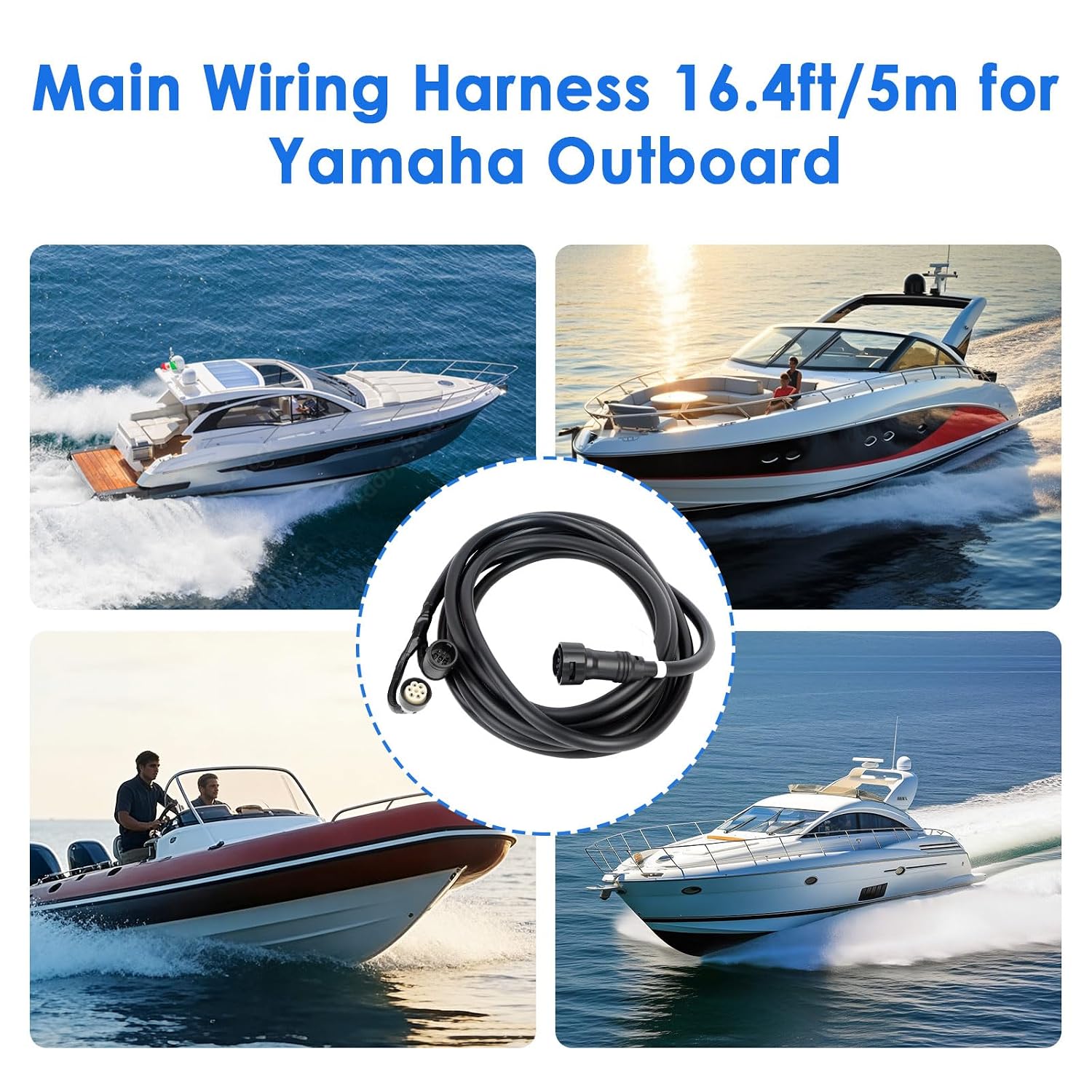 Main Wiring Harness 16.4ft/5m for Yamaha Outboard Motor 704 Remote Control, 10pin Fits OEM 6X3-8258A-00 688-8258A-50-00