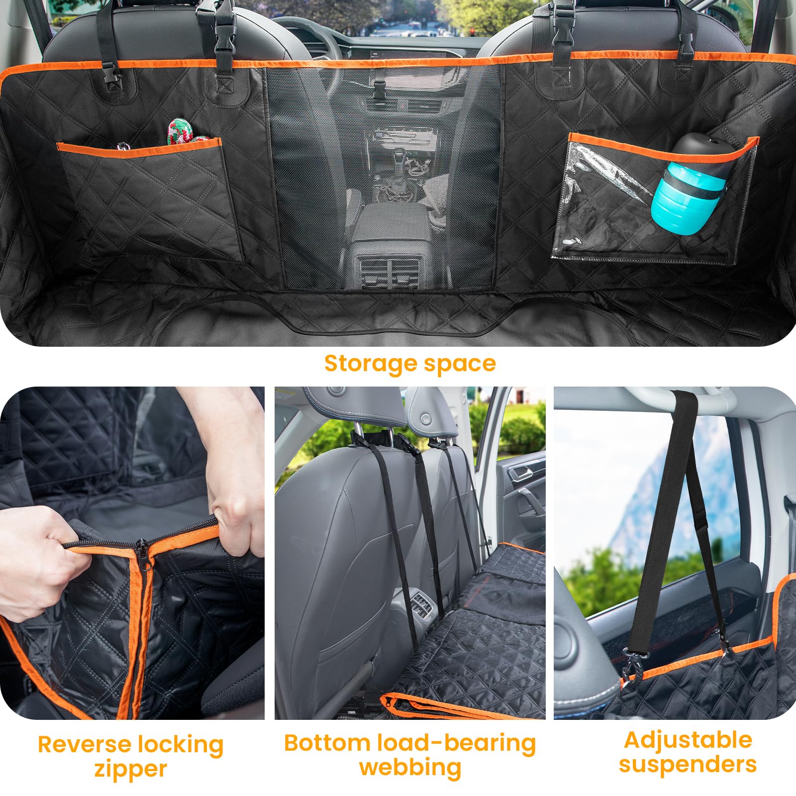 Pecute Coprisedile Auto per Cani Fondo Rigido, Fino a 180 kg | Impermeabile, Antiscivolo. Aumenta 40% Spazio. Adatto cani e Gatti. Facile da Piegare. Con Imbracatura Sicurezza