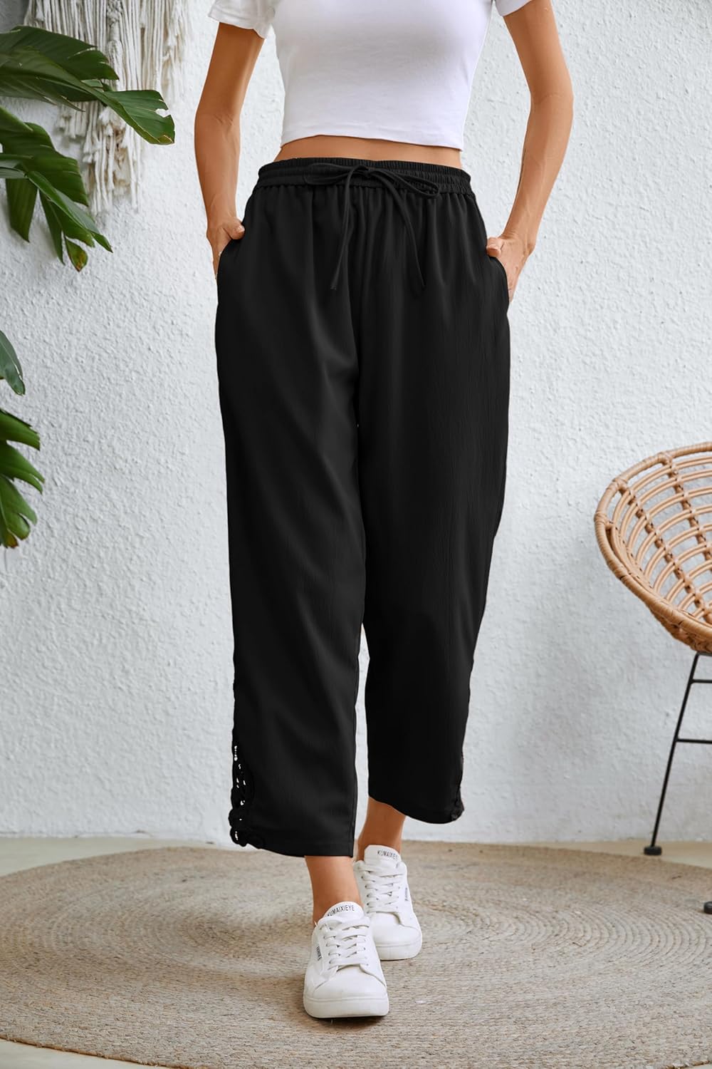 Women Fashion 2025 Casual Lightweight Drawstring Elastic Waist Pants with Pockets - Image 4