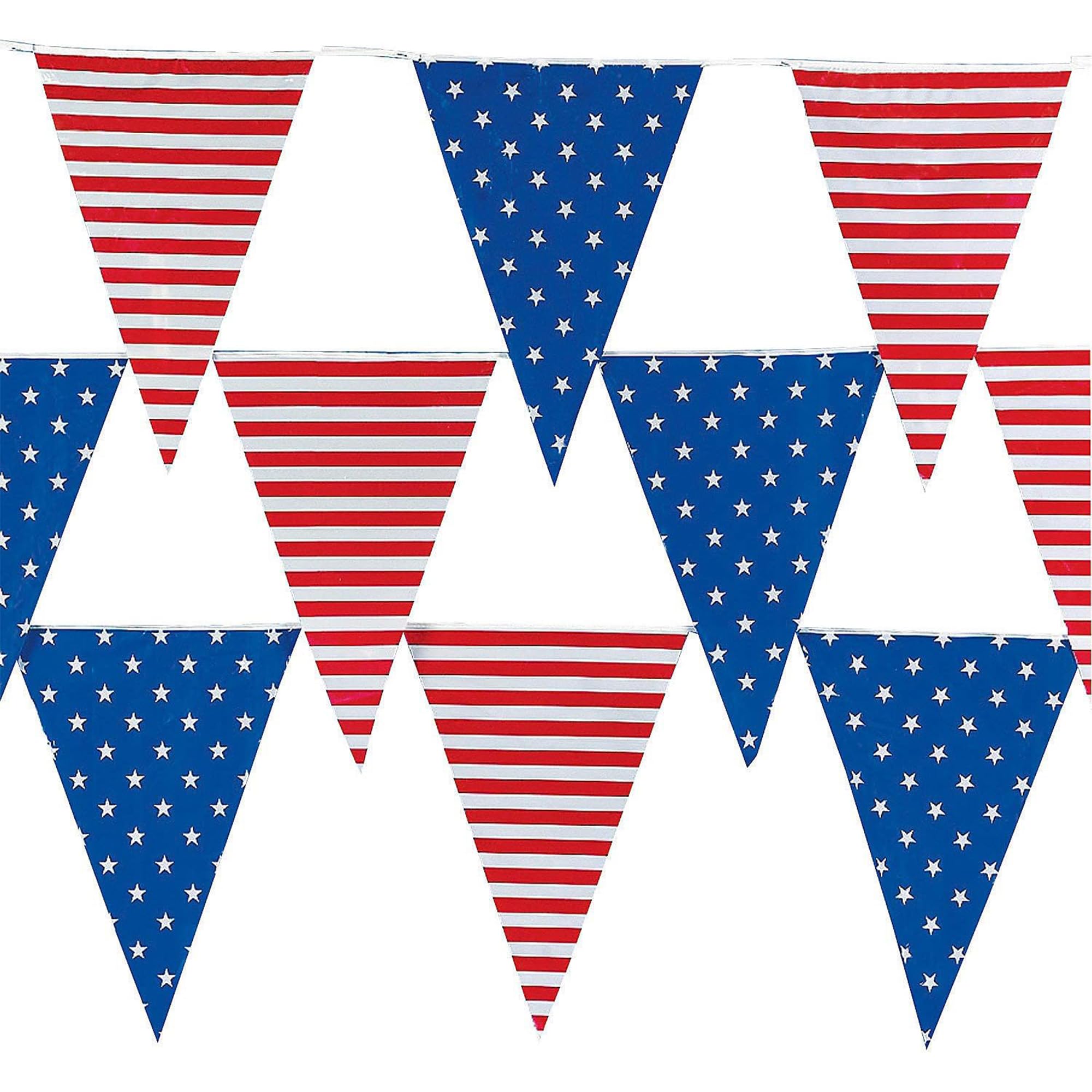 100 Ft. x 18" Stars & Stripes Patriotic USA Plastic Pennant Hanging Banner Decoration, Great for Memorial Day, 4th of July, Veterans Day and any Patriotic Event