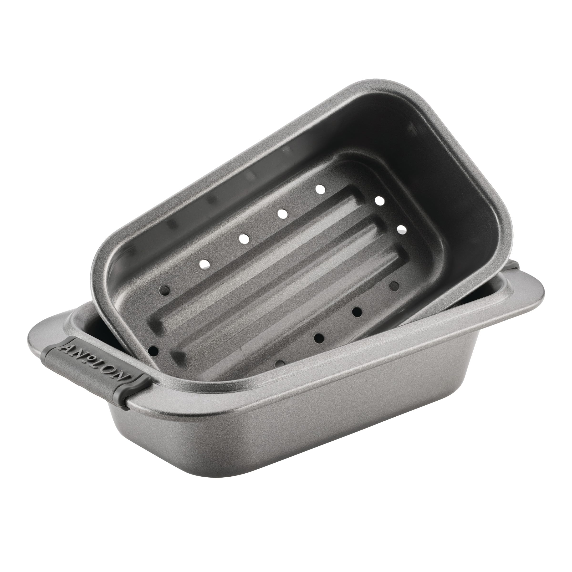 Anolon Advanced Nonstick Bakeware 2-Piece Loaf Pan Set, Gray with Silicone Grips - 54715