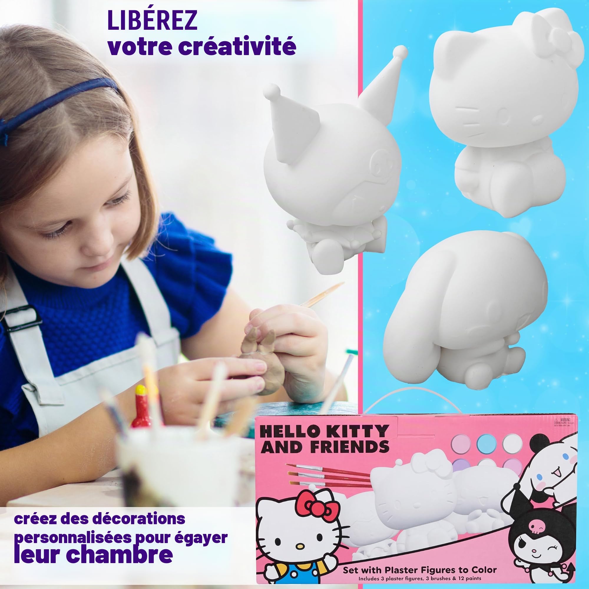 Get Trend Coffret Peinture Hello Kitty Sanrio – 3 Figurines En Plâtre + 12 Peintures Et 3 Pinceaux – Activité Manuelle DIY Cadeau Enfant