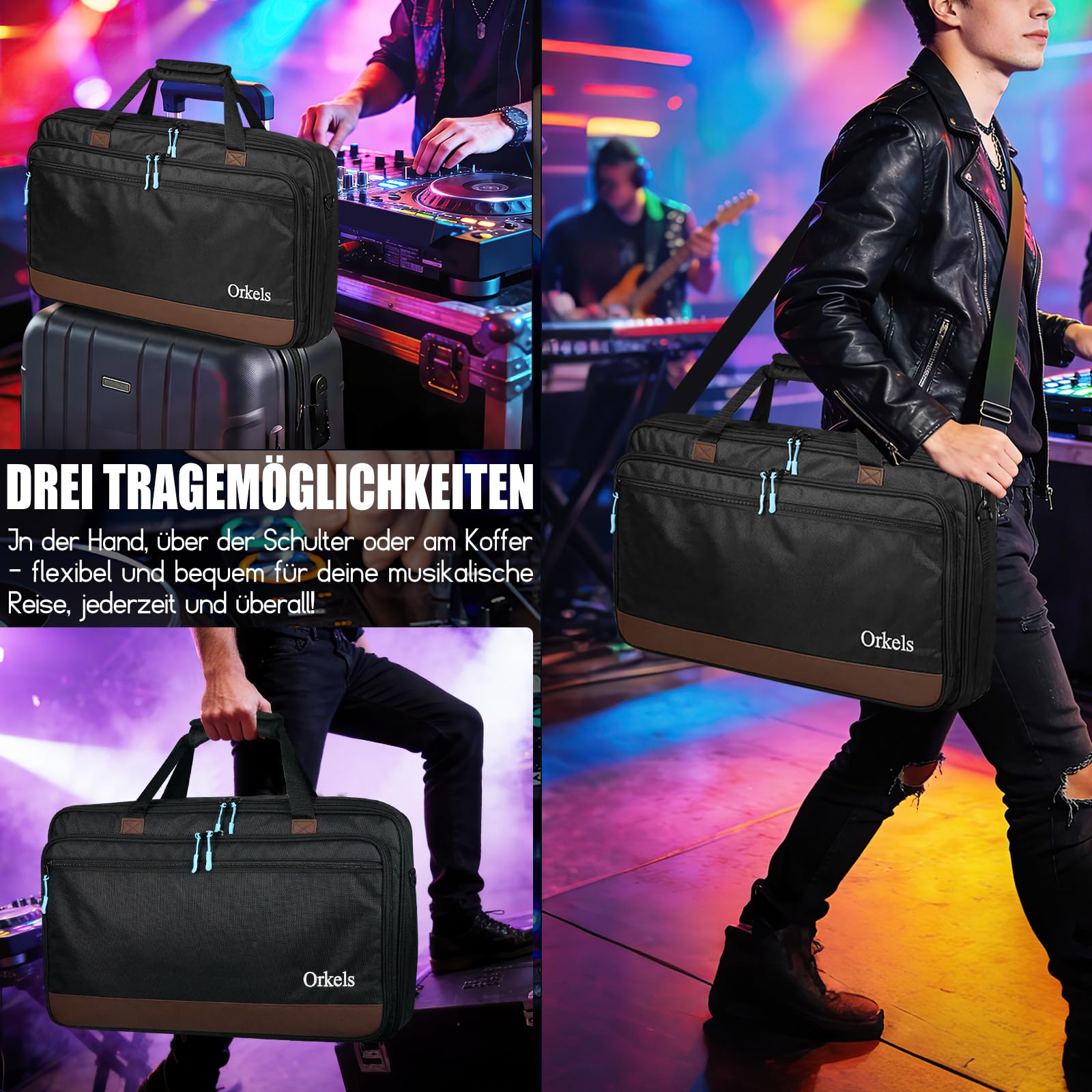 SUNDOY Sac de Transport pour DJ Compatible avec Les manettes Pioneer/Numark/Hercules - Mallette de Transport résistante aux Chocs avec bandoulière et Compartiments pour Accessoires, Noir, 55x32x12-CM
