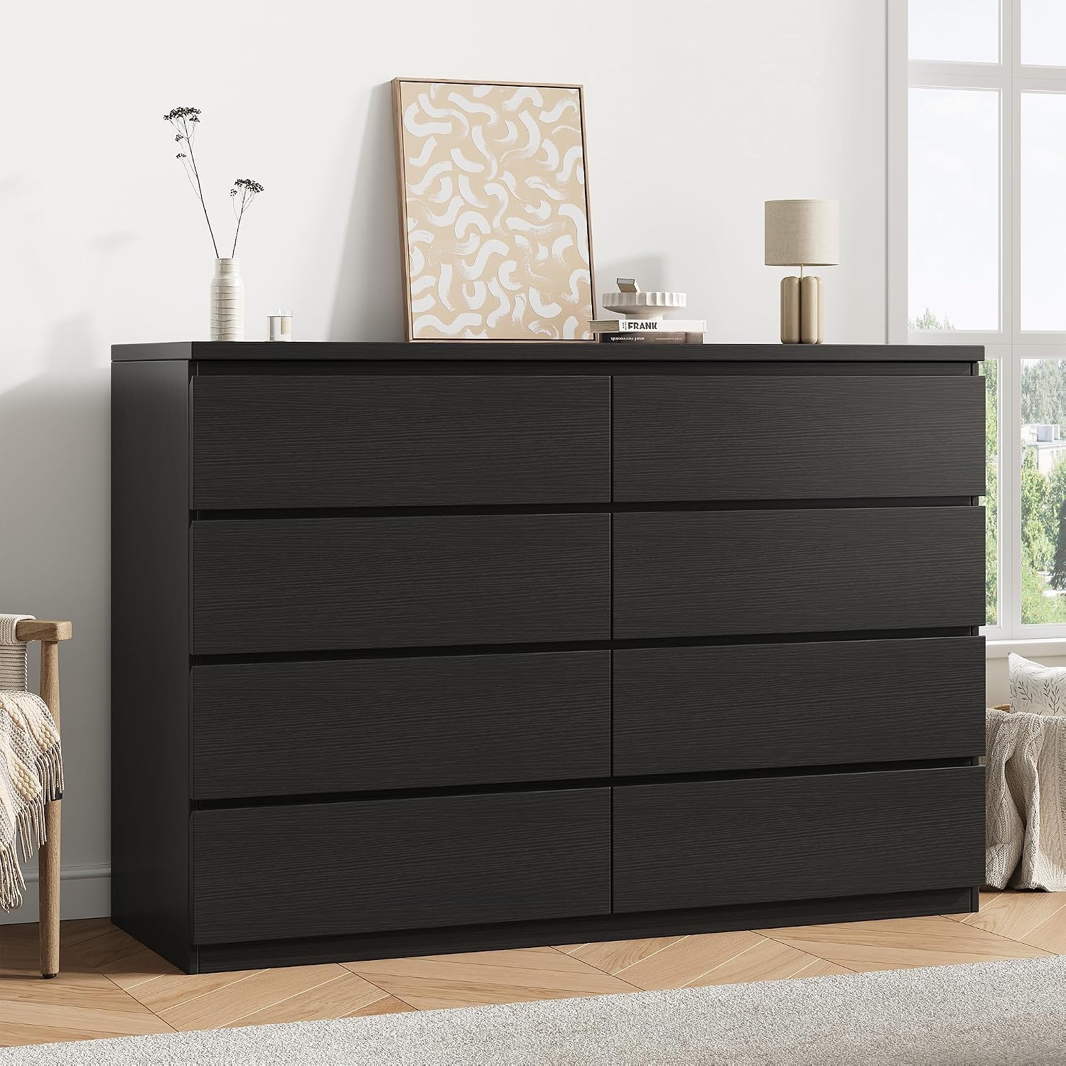 Jocoevol Black 8 Drawer Dresser for Bedroom (15.3" D x 55.2" W x 32.3" H)