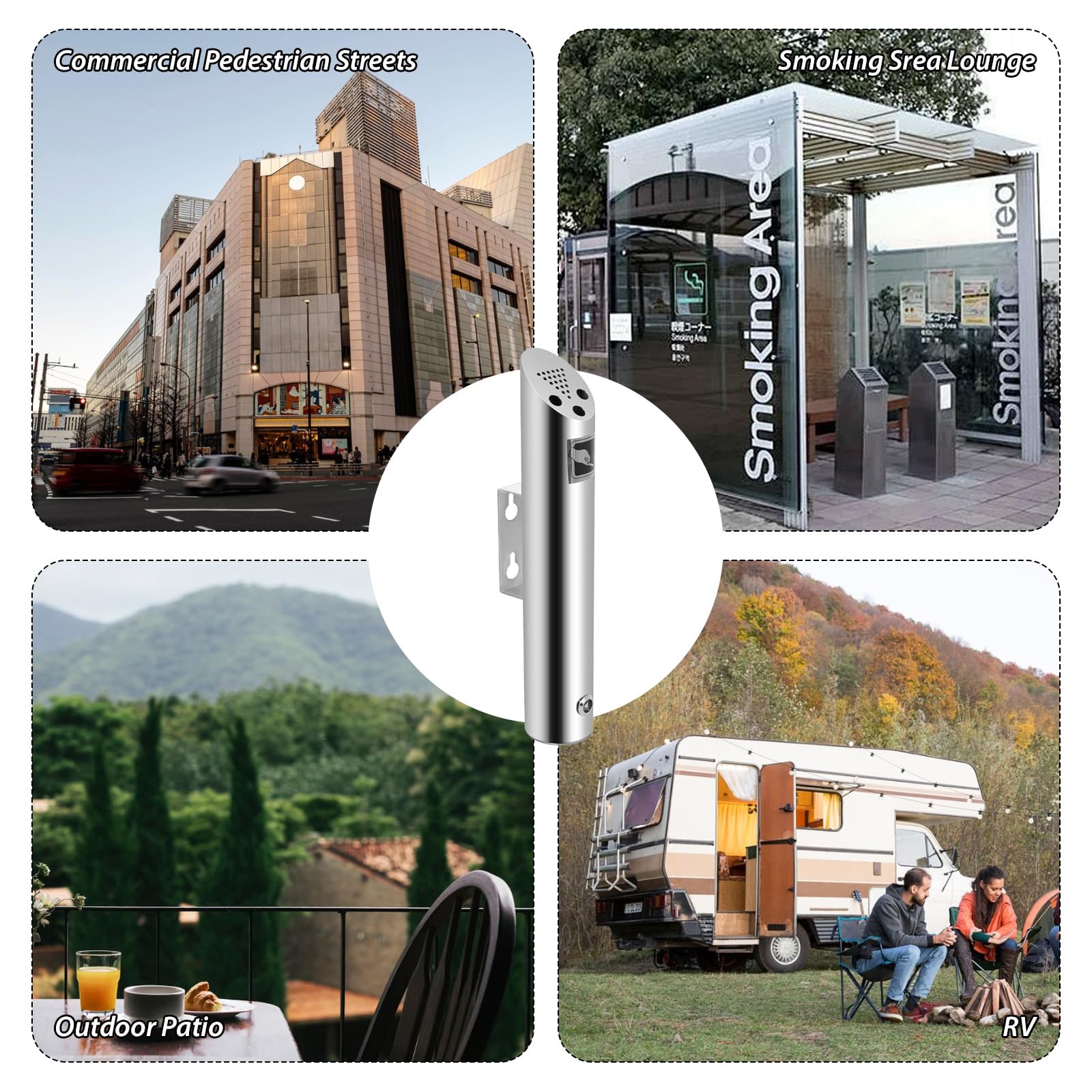 Lot de 2 cendriers pour extérieur - Montage mural - En acier inoxydable - Avec serrure - Pour restaurant, terrasse, hôtel, bureau - 30 cm x 6,3 cm - Argenté