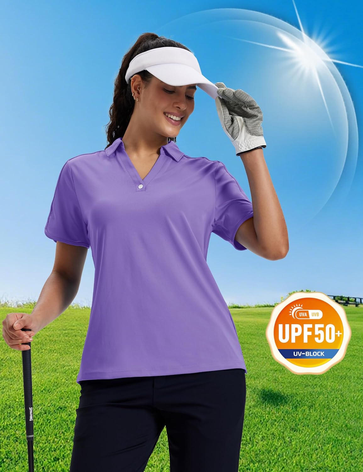 MAGCOMSEN Women's Polo Shirts Short Sleeve UPF 50+ Sun Protection Golf Shirt V Neck Collared Tops Dry Fit - Image 2