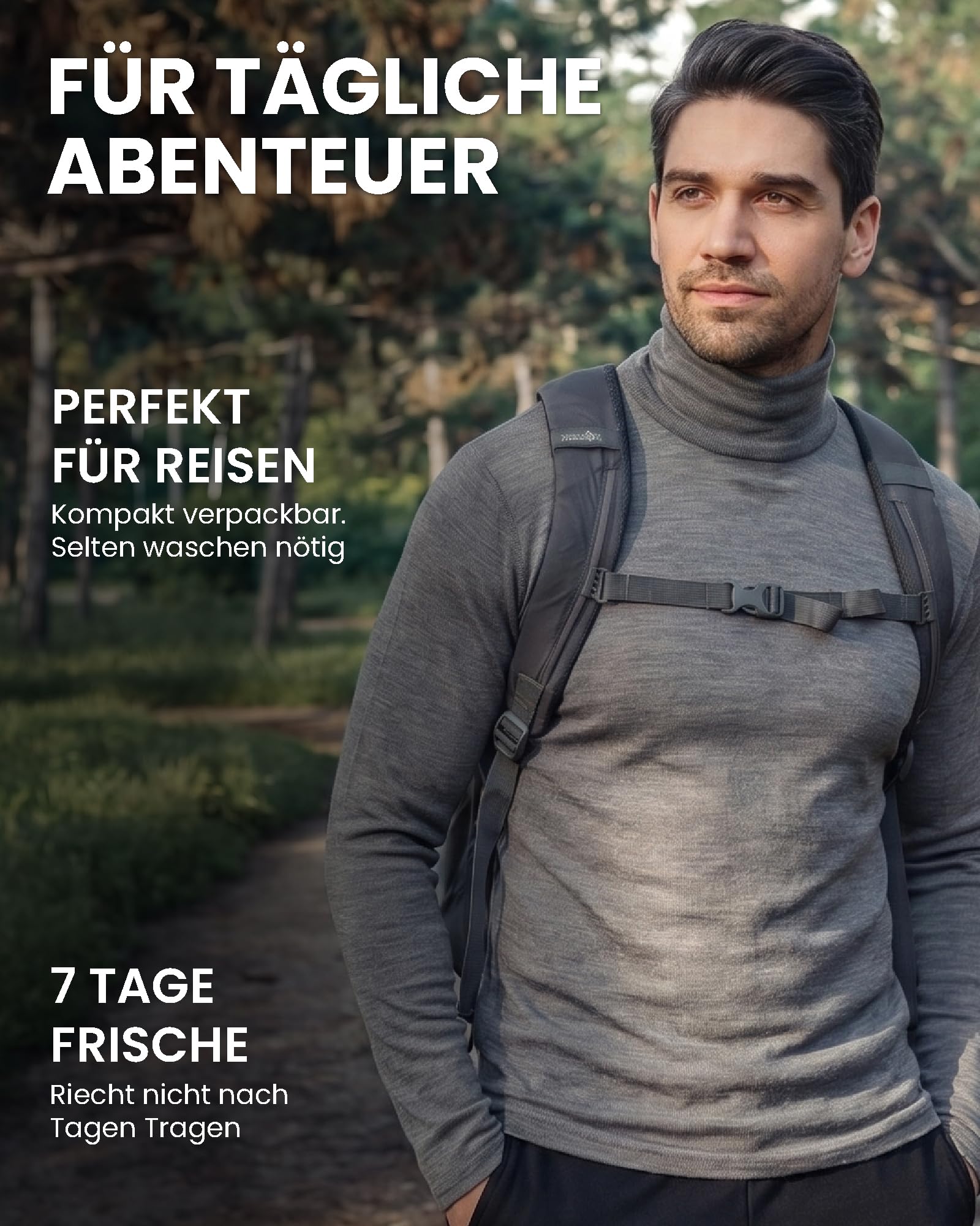 Merino.tech 100% Merino Rollkragenpullover Herren Alltag & Reise + Socken | Merino Shirt Herren Langarm. Kratzfrei, wärmend und feuchtigkeitsableitend Merino Unterwäsche Herren