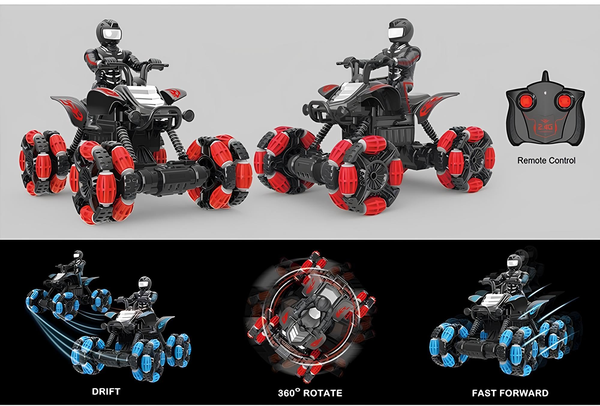 Quad teledirigido con piloto con luces, juguete acrobático Drift 360° Spinning Action Telecomandado ATV Quadbike con doble mando a distancia máquina teledirigida 4x4 Cross Super Quad exterior e