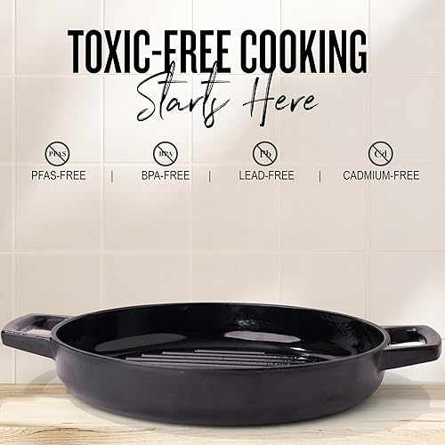 Miniatura 6 de Alva Nori - Sartén de hierro fundido esmaltado de 11 pulgadas | Esmalte de 3 capas sin PFAS | Apto para horno e inducción | No necesita condimentos