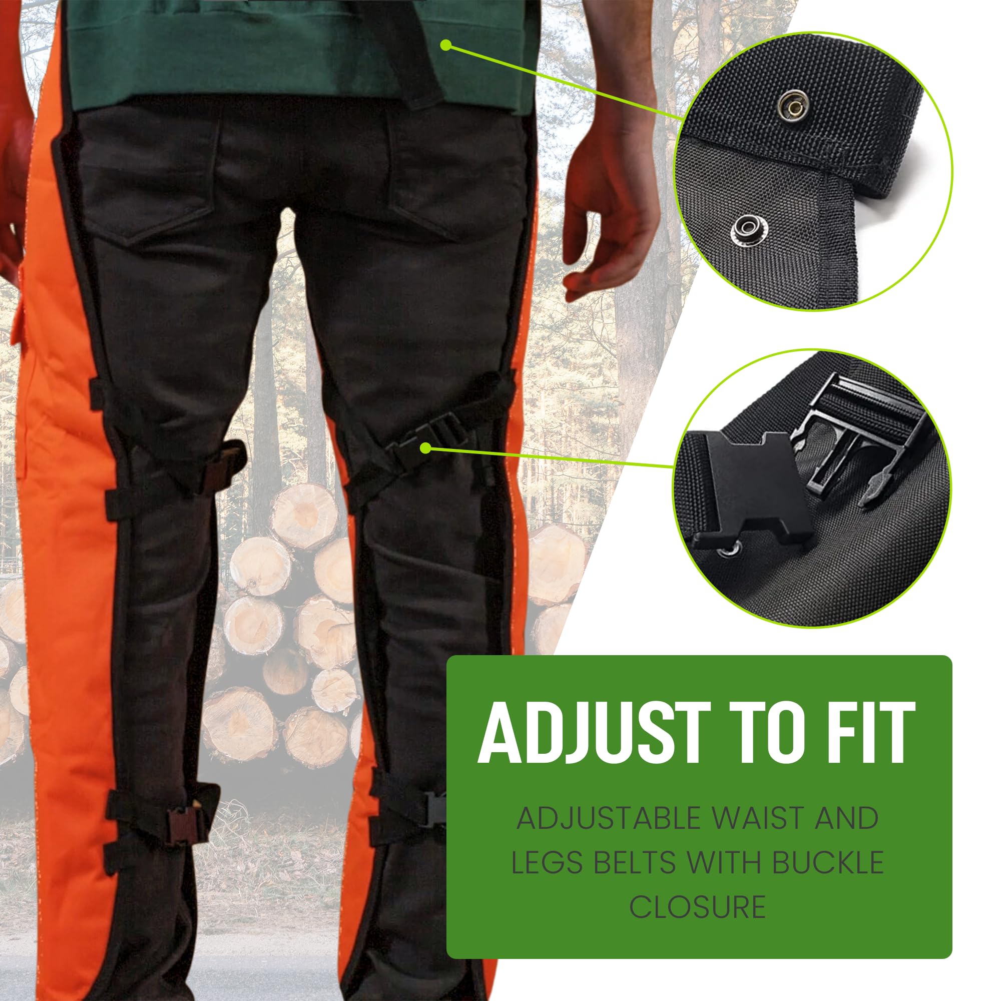 MGP SUPPLY Chaparreras para motosierra para hombre, estilo delantal con bolsillo y cinturón ajustable, equipo de seguridad