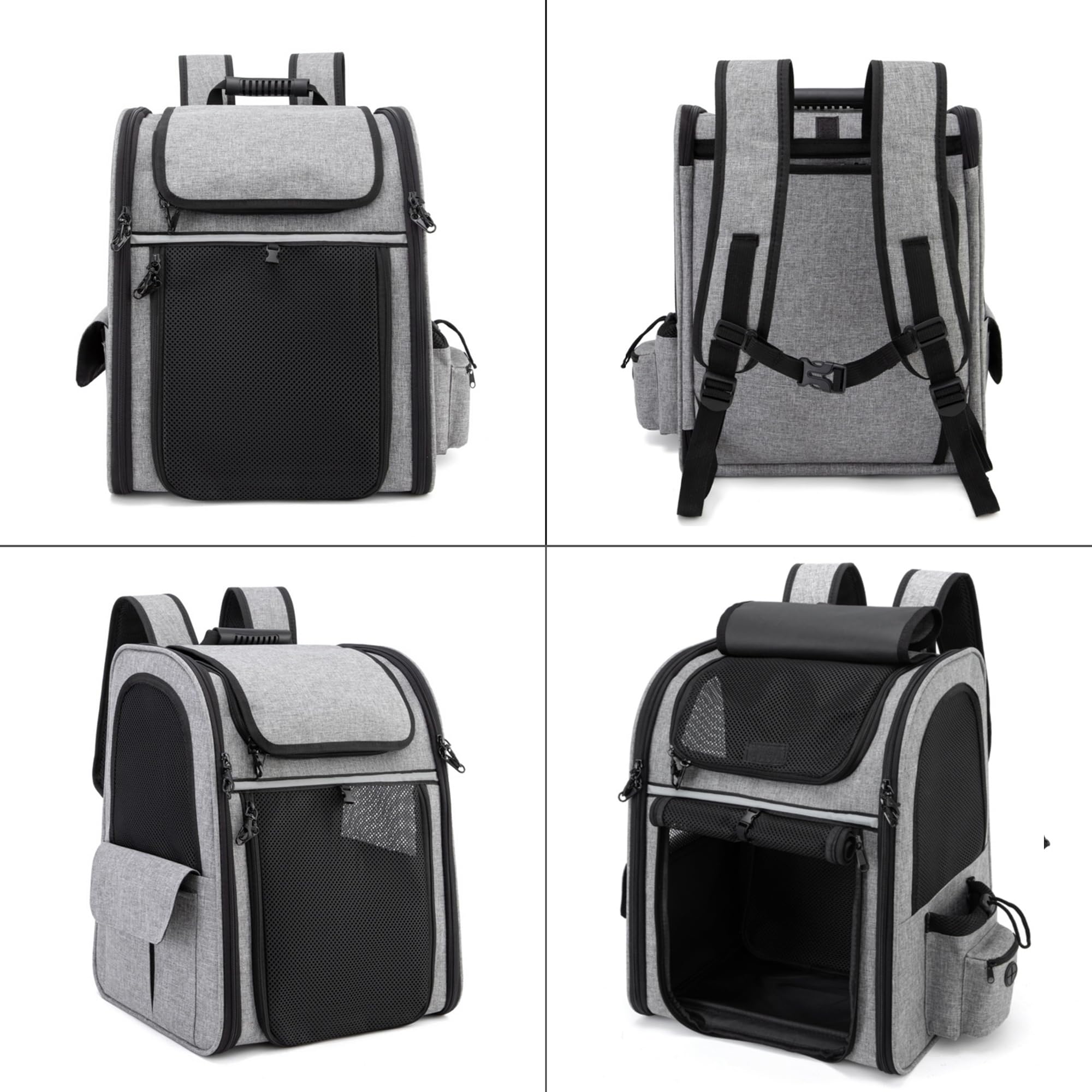 Zaino Trasportino Gatto Cane Estensibile Cuccia Portatile Grande Espandibile Borsa Porta Animali Pieghevole Traspirante per Cani Piccoli Cuccioli Gatti Medi Fino a 8kg Km15 (Grigio)
