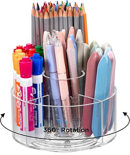 HBlife Portalápices de acrílico para escritorio, 5 ranuras organizadores y accesorios giratorios de 360 grados, almacenamiento de lápices de