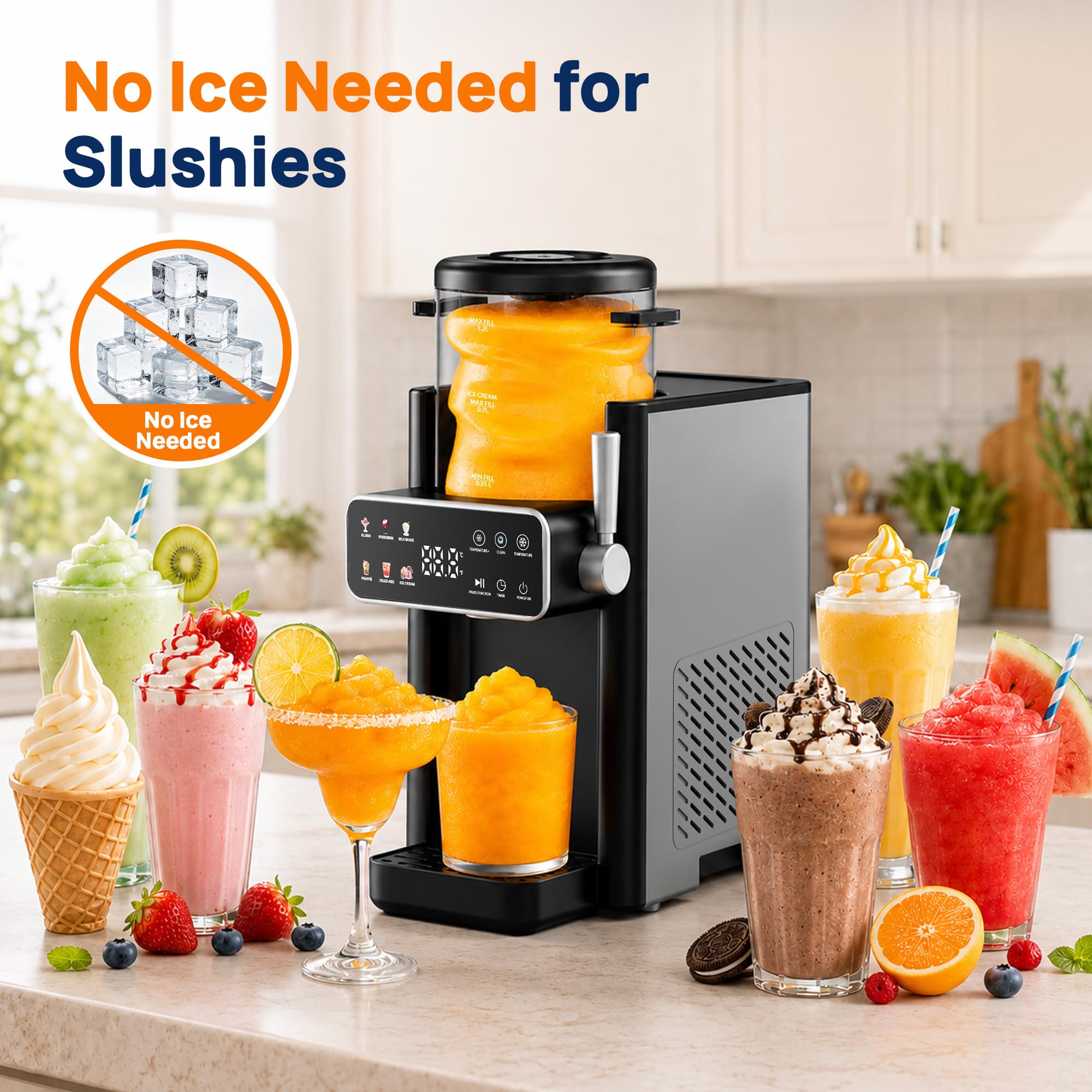 Slush Maschine, Slushie maschine mit 12-Stunden-Vorwahltimer für Heimgebrauch Slush, Frappé, Milchshake & Margaritas, kein Eis Erforderlich,1 Pack, 6 Voreinstellungen