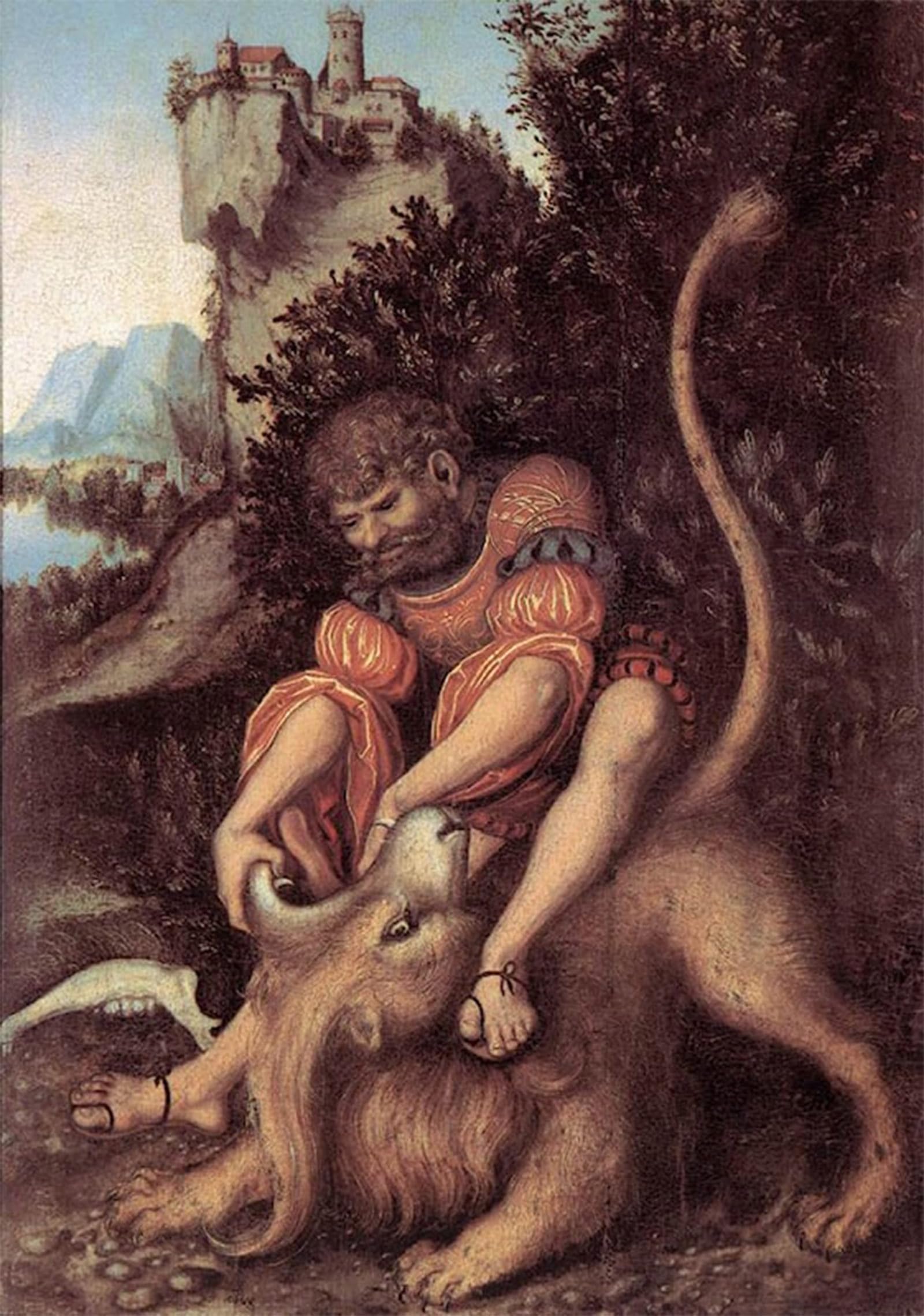 POSTERIIk Vintage Print Pop Art Landscape Artwork Samson s Fight with the Lion by Lucas Cranach the Elder Art Prints for Office Home Decor 60x90cm