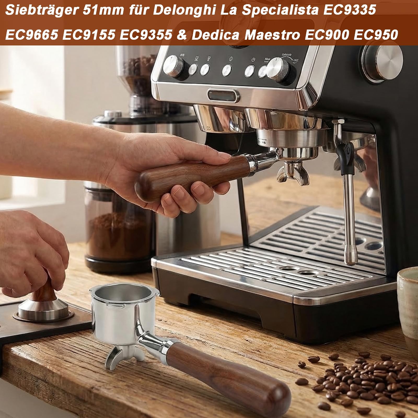 51mm Siebträger für De'Longhi La Specialista EC9335/EC9665, Doppelauslauf