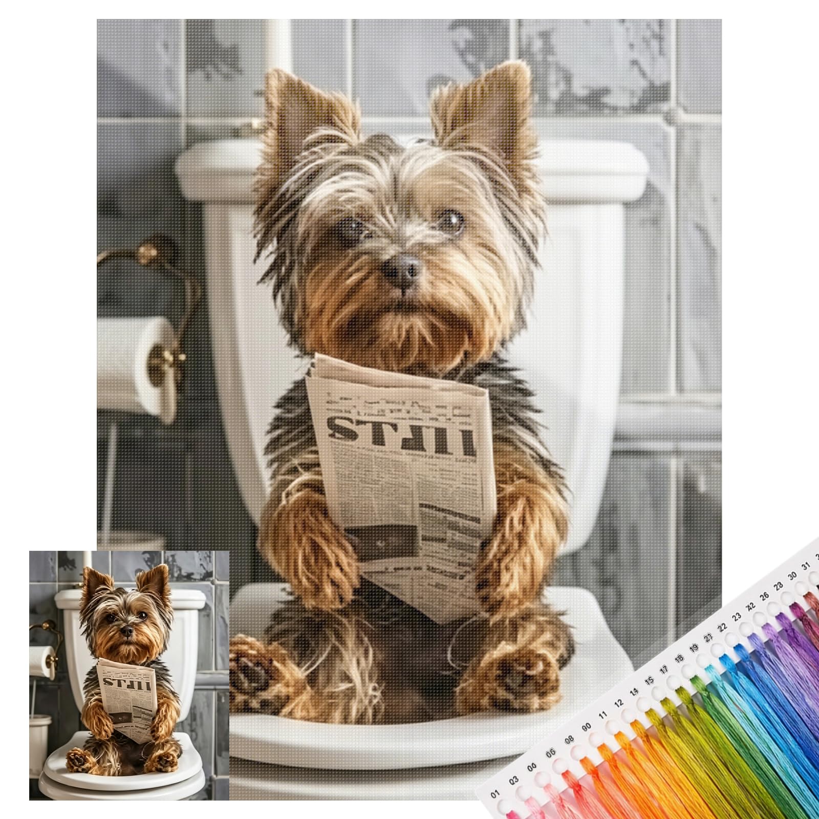 POETRYDRAW Yorkshire Full 11CT DIY Stamped Cross Stitch Kits 15.75x19.69inch Embroidery Needlepoint Starter Kits Cross Stitch Art and Crafts Kits for Beginners Adults Home Decor (Bathroom Pup)