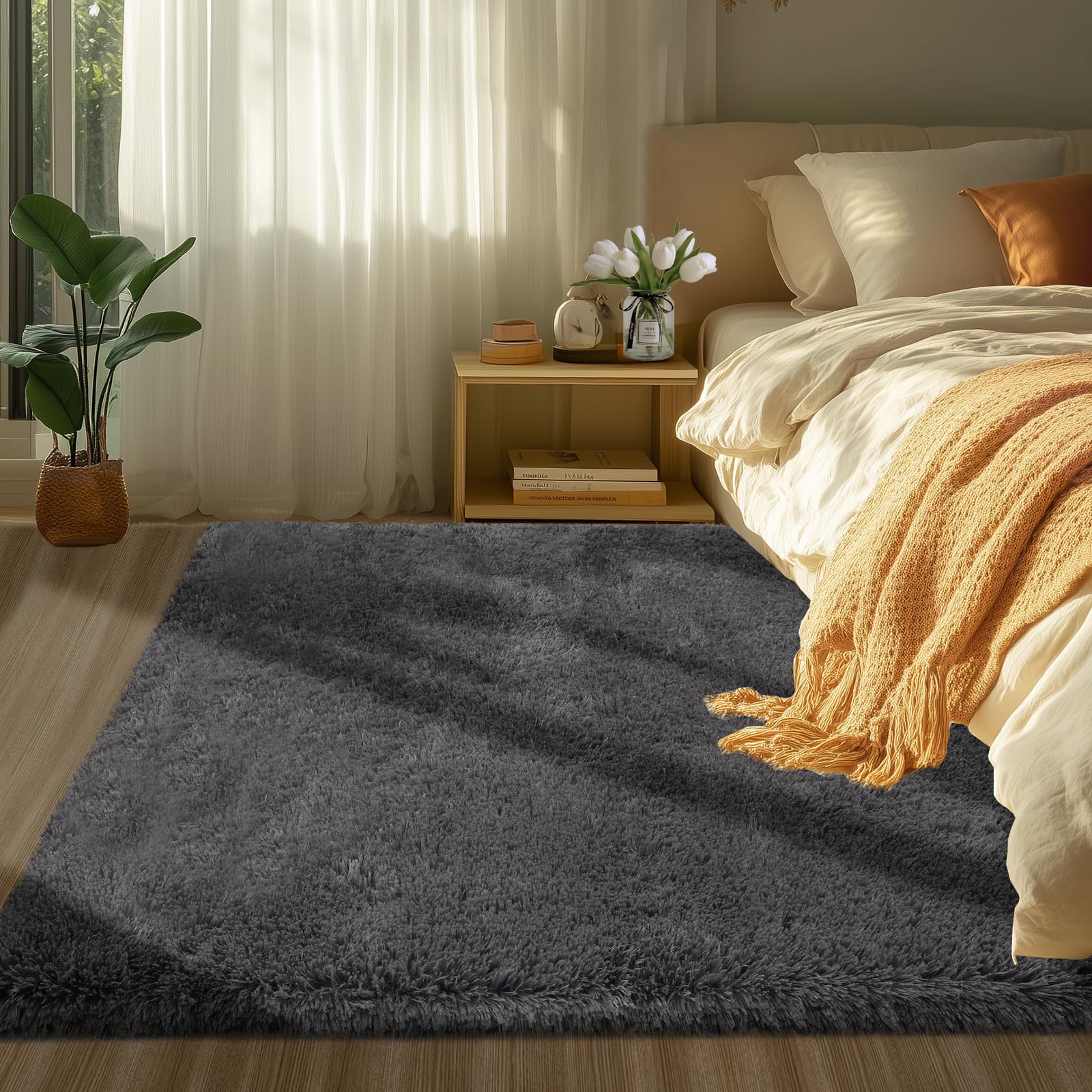 Topmaxcs Alfombras mullidas y esponjosas para dormitorio: alfombras esponjosas grises ultra suaves para dormitorio, alfombras peludas de 4 x 6 pulgadas, alfombras suaves y esponjosas para habitación