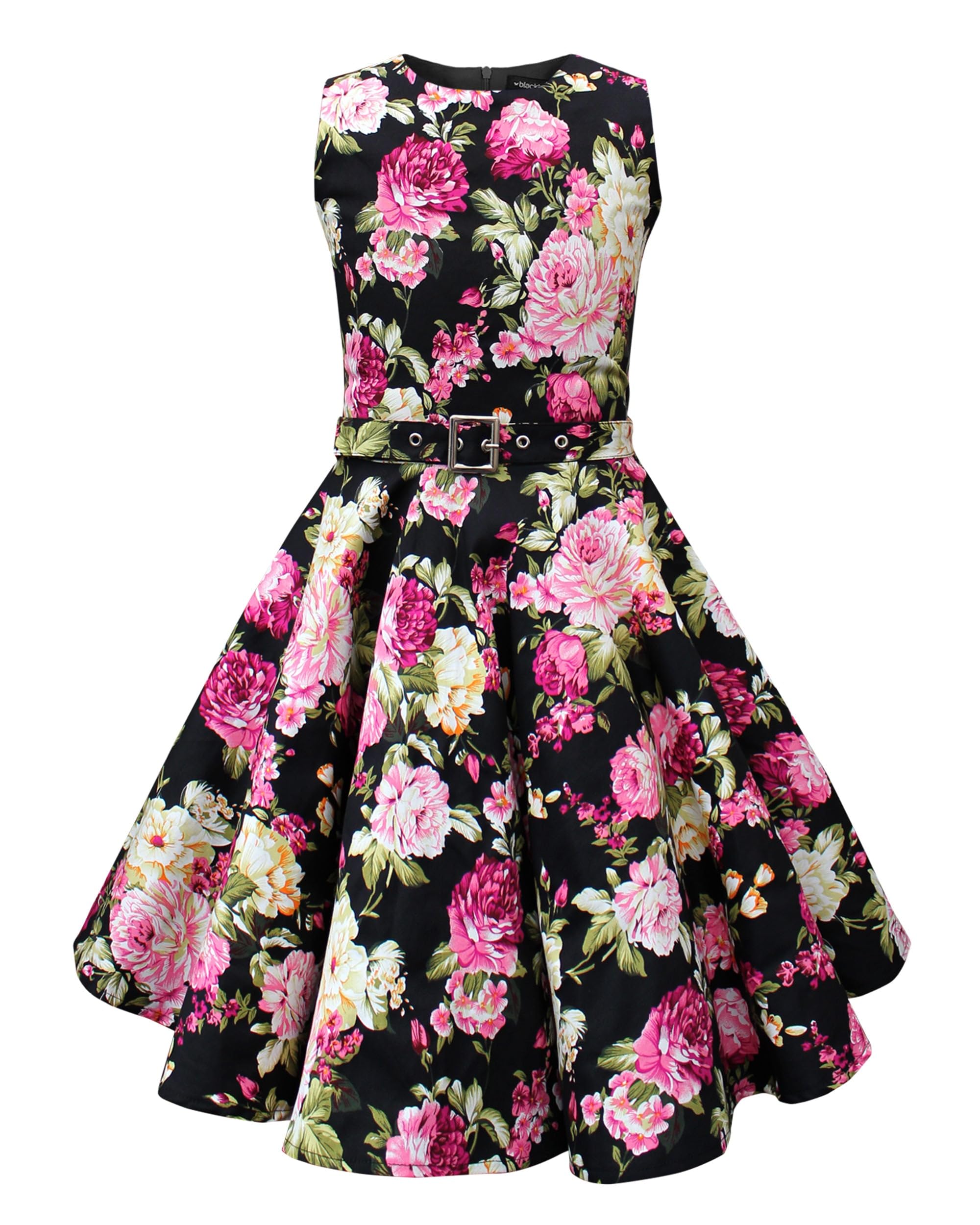 Blackbutterfly Girls Black Pink Floral Audrey Dress, 7-8 Years