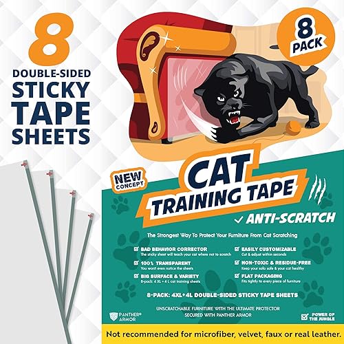 Panther Armor - Cinta adhesiva anti-arañazos para gatos, paquete de 8 cintas adhesivas para sofá de doble cara, paquete de 4 unidades XL + 4