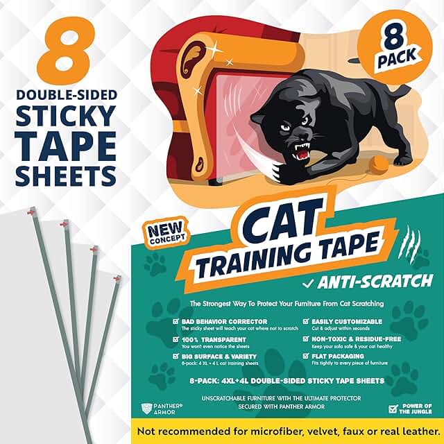 Panther Armor Cat Scratch Deterrent Tape – Double Sided Anti Scratching Sticky Tape Cat Furniture Protector – Cat Training...