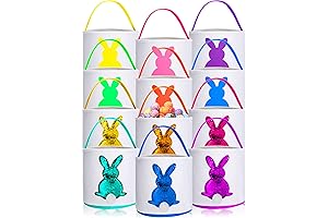 Jexine 12-Pack Sequined Easter Bunny Basket Bags for Kids