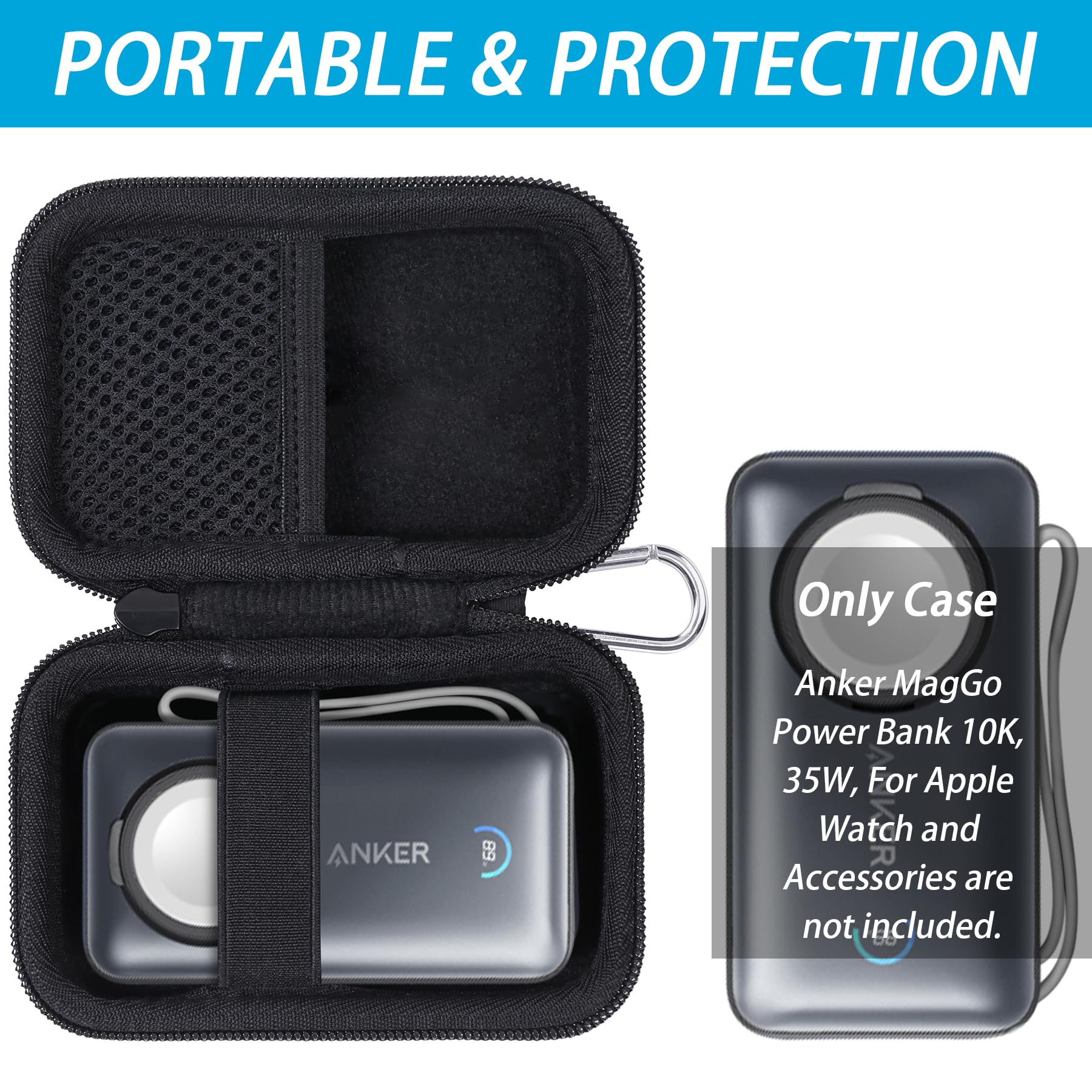 khanka Hard Travel Case Replacement for Anker MagGo Power Bank for Apple Watch, 10000mAh Compact Battery Pack,Case Only. (Black)