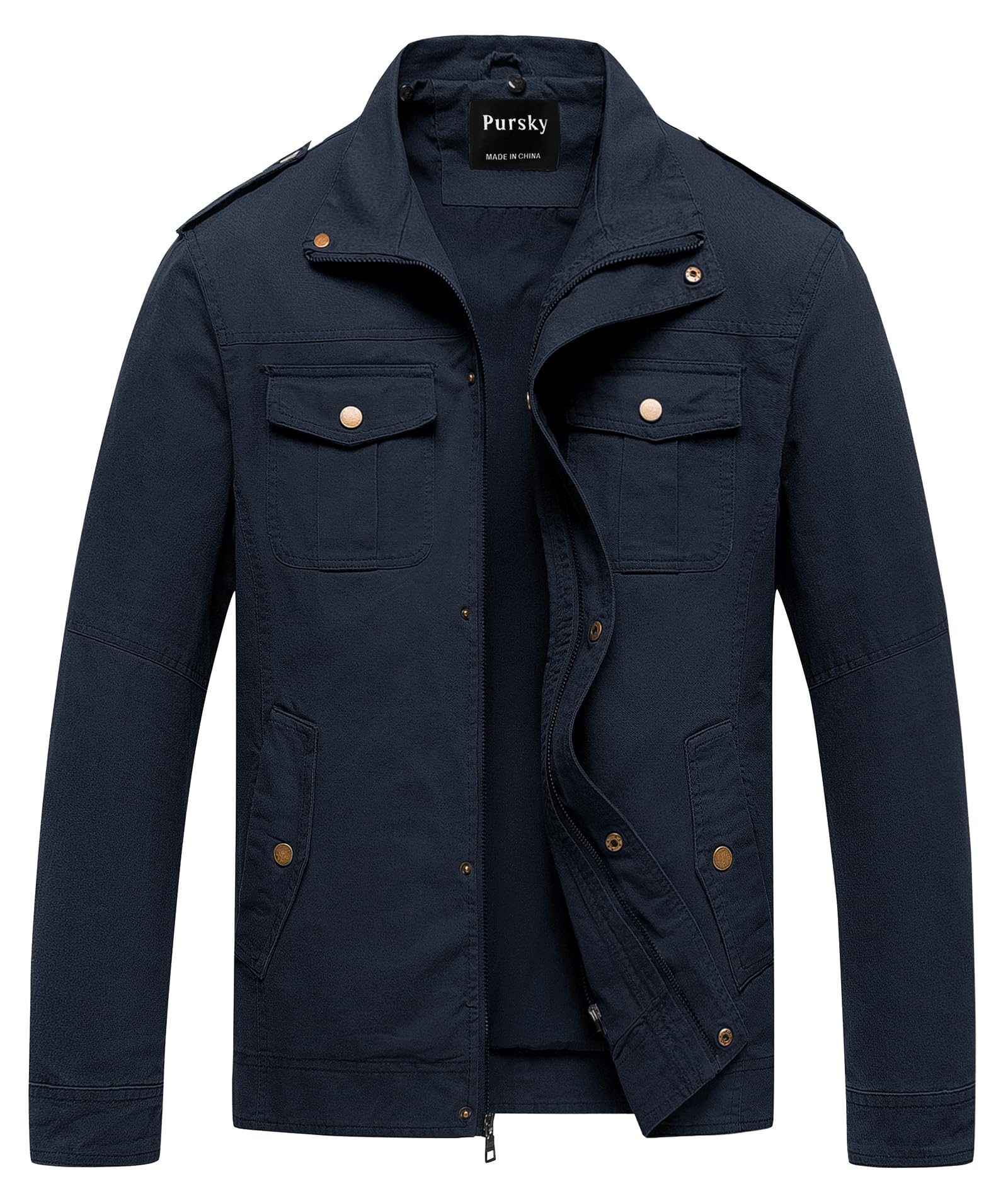 Pursky, Herren Militärjacke aus gewaschenem Baumwoll-Canvas, mit Kapuze, lässige Übergangsjacke für den Herbst