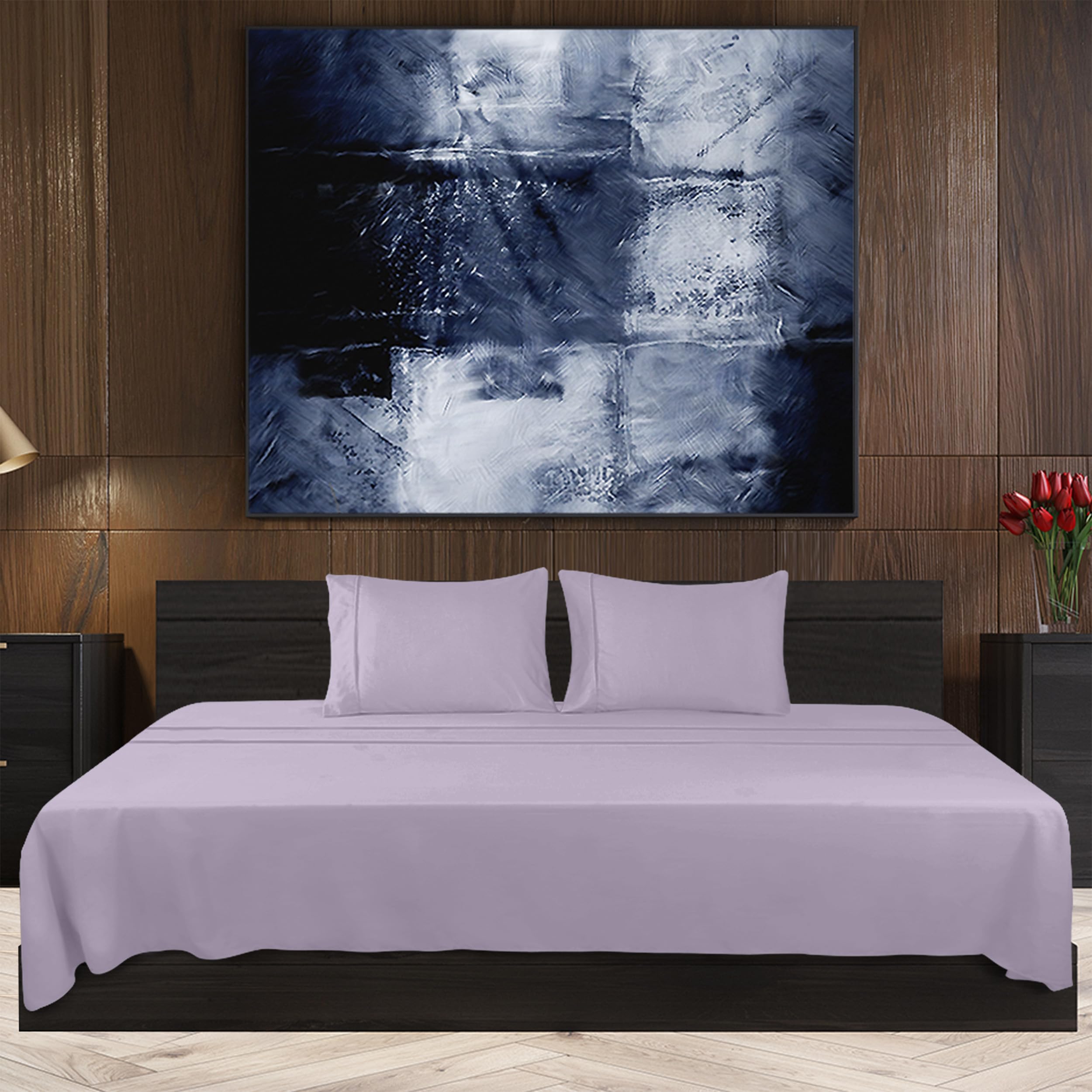 Utopia Bedding - Set Lenzuola Matrimoniali 4 Pezzi 180x200 cm - Set Lenzuola Letto, Spazzolata Poliestre di Microfibra - Lenzuolo con Angoli, Lenzuolo Piatto e 2 Federe 50x75, Lavanda