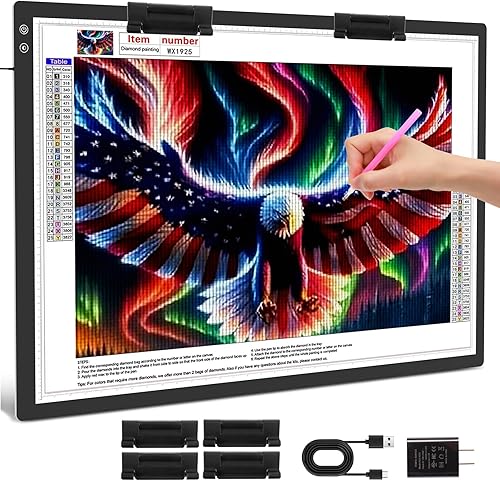 Almohadilla de luz recargable A1 de 35.4 x 23.6 pulgadas, tablero de luz LED extra grande para pintura de diamantes, caja de luz de 3 modos de