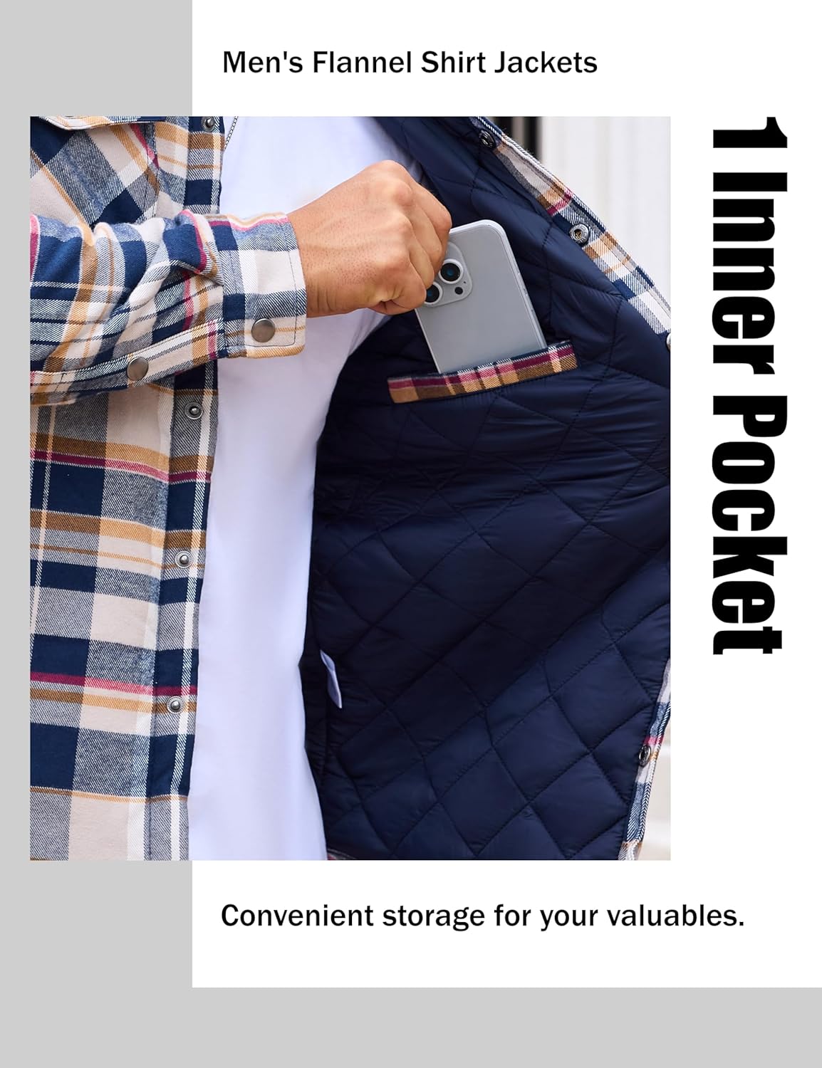 EKLENTSON Men's Flannel Shirt Jacket Quilted Lined Plaid Coats Warm Winter Jacket Thick Button Down Coat with 5 Pockets - Image 5