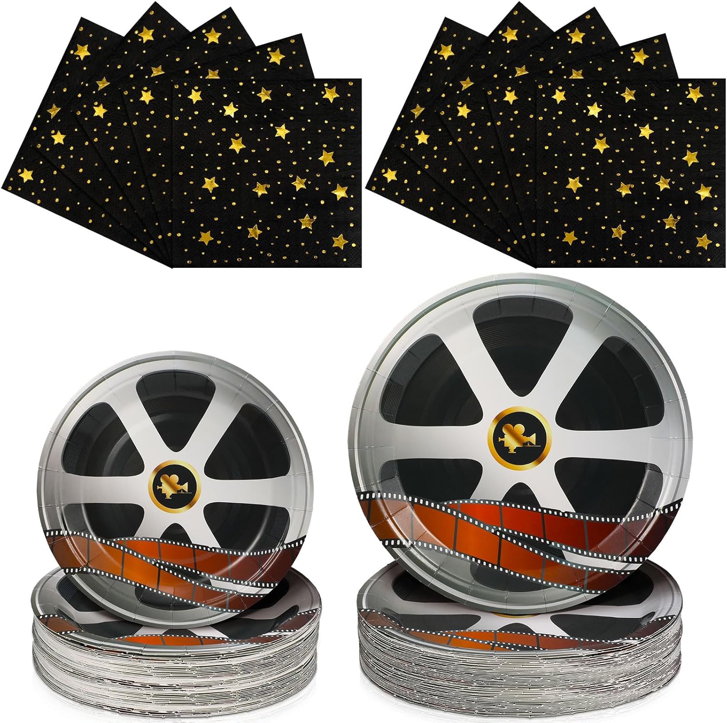 Patelai 100 Pcs Movie Night Theme Party Supplies Serves 50, Movie Night Plates and Napkins Sets Movie Night Tableware Kit Ideal for Disposable Theater Party Red Carpet Birthday Decorations (Classic)