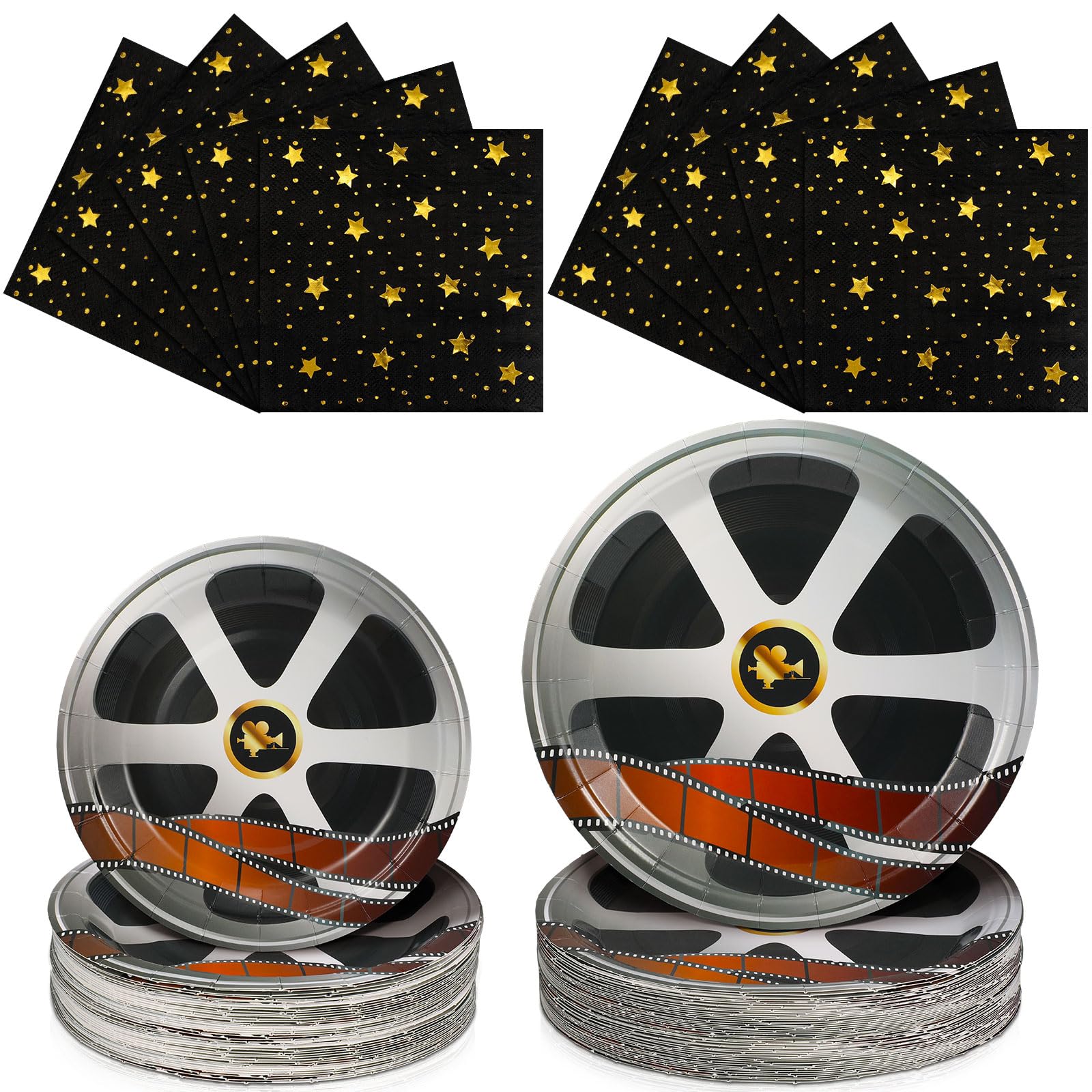 Patelai 100 Pcs Movie Night Theme Party Supplies - Serves 50, Plates and Napkins Sets - Tableware Kit - Ideal for Disposable Theater Party Red Carpet