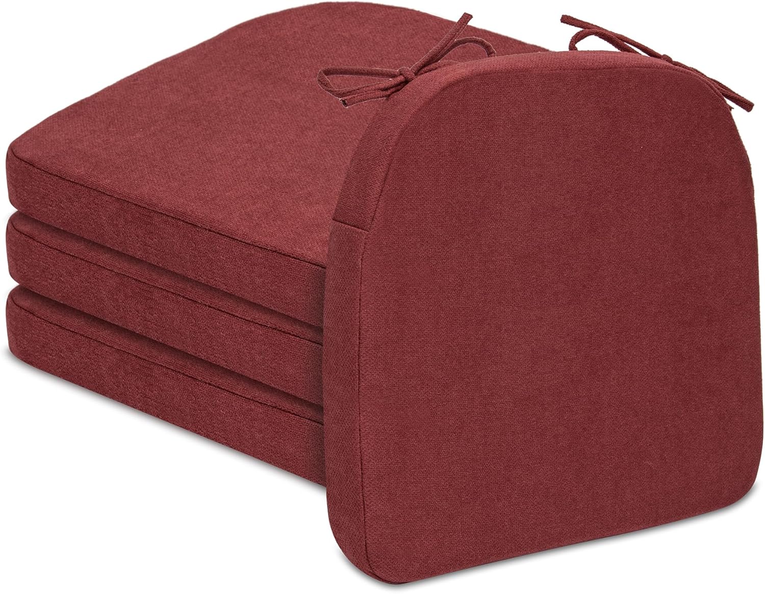 Chair Cushions for Dining Chairs, D-Shaped Non-Slip Seat Cushions with Removable Washable Covers & Ties, Chair Pads for Kitchen, Indoor Patio 17" x 16" (Bordeaux Red, 4 Count)
