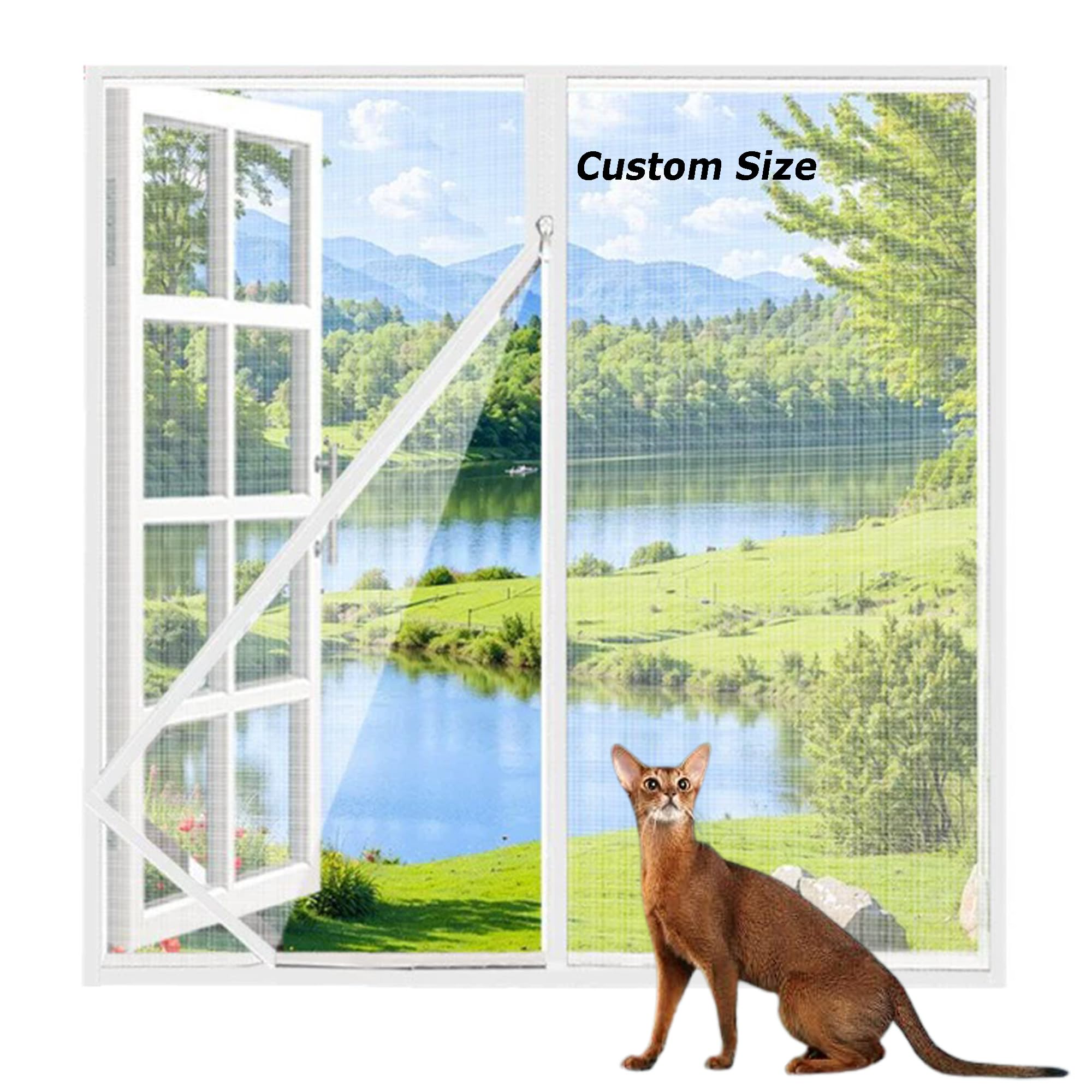 Duoleh White Sticky Tape, White Mesh Tear-Proof Balcony Safety Window Mesh Netting, Custom Size Fly Mosquito Screen For Kitchen/Bedroom, Pets Protection Guard Mesh With Self-Adhesive Tape