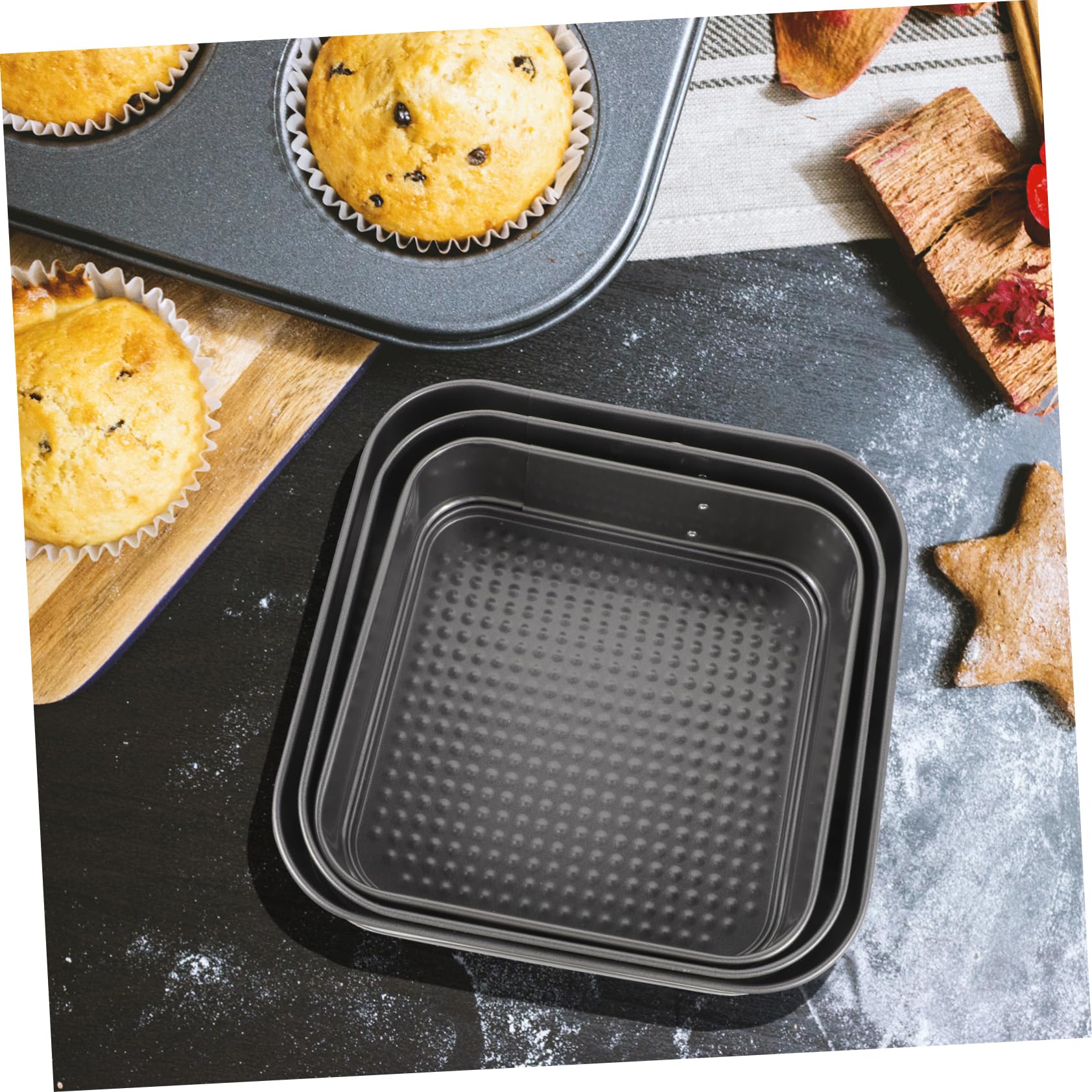 Set 3 Stampi Quadrati a Cerniera Antiaderenti in Acciaio al Carbonio
