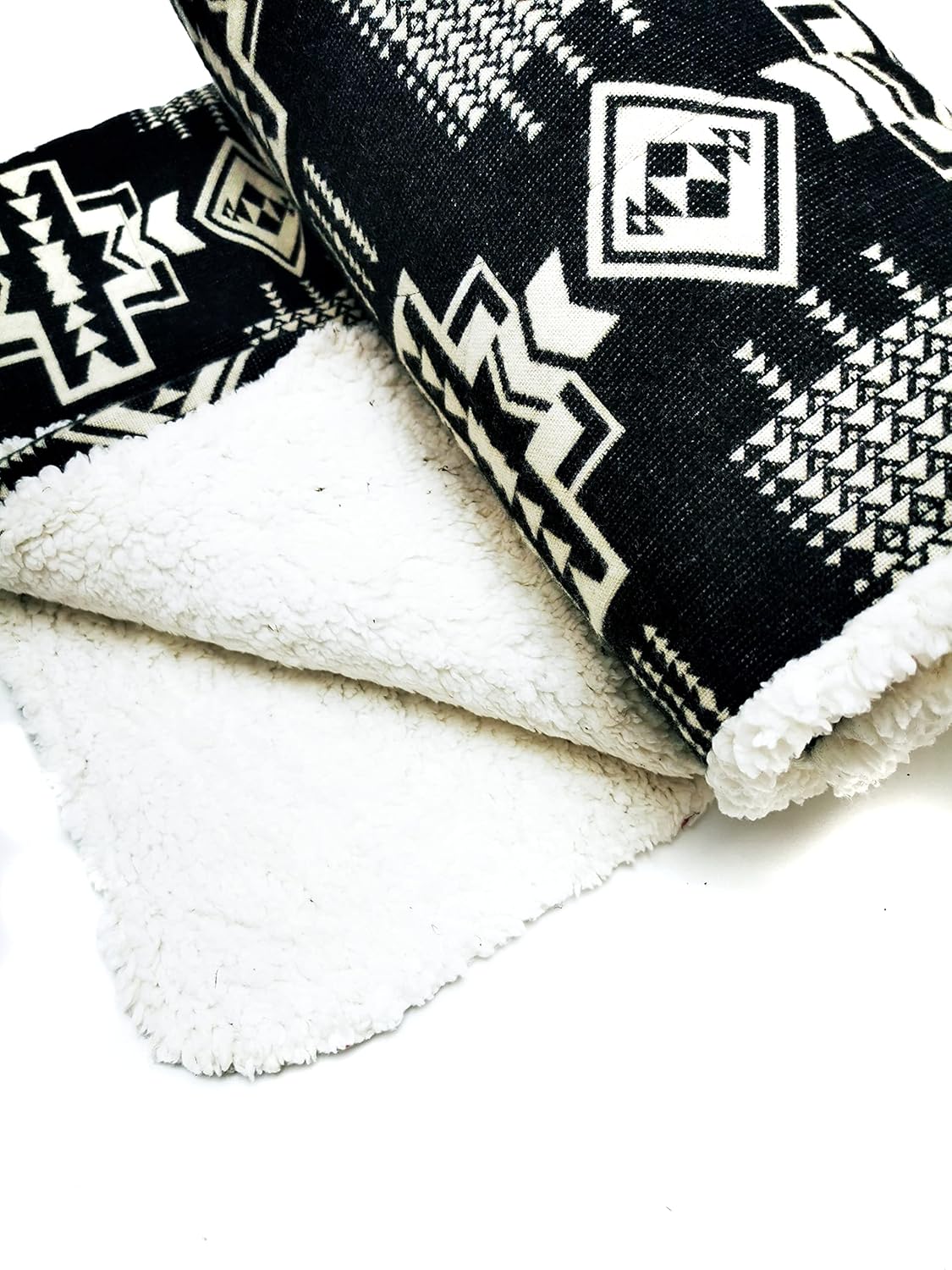 Inca Aztec Plush Weighted Warm Blanket | Southwest Indian Navajo Boho Style | Native Woven Western Cozy Bedding Cover | Sherpa Faux Alpaca | Luxurious Winter Blanket (Obsidian Black, Queen)