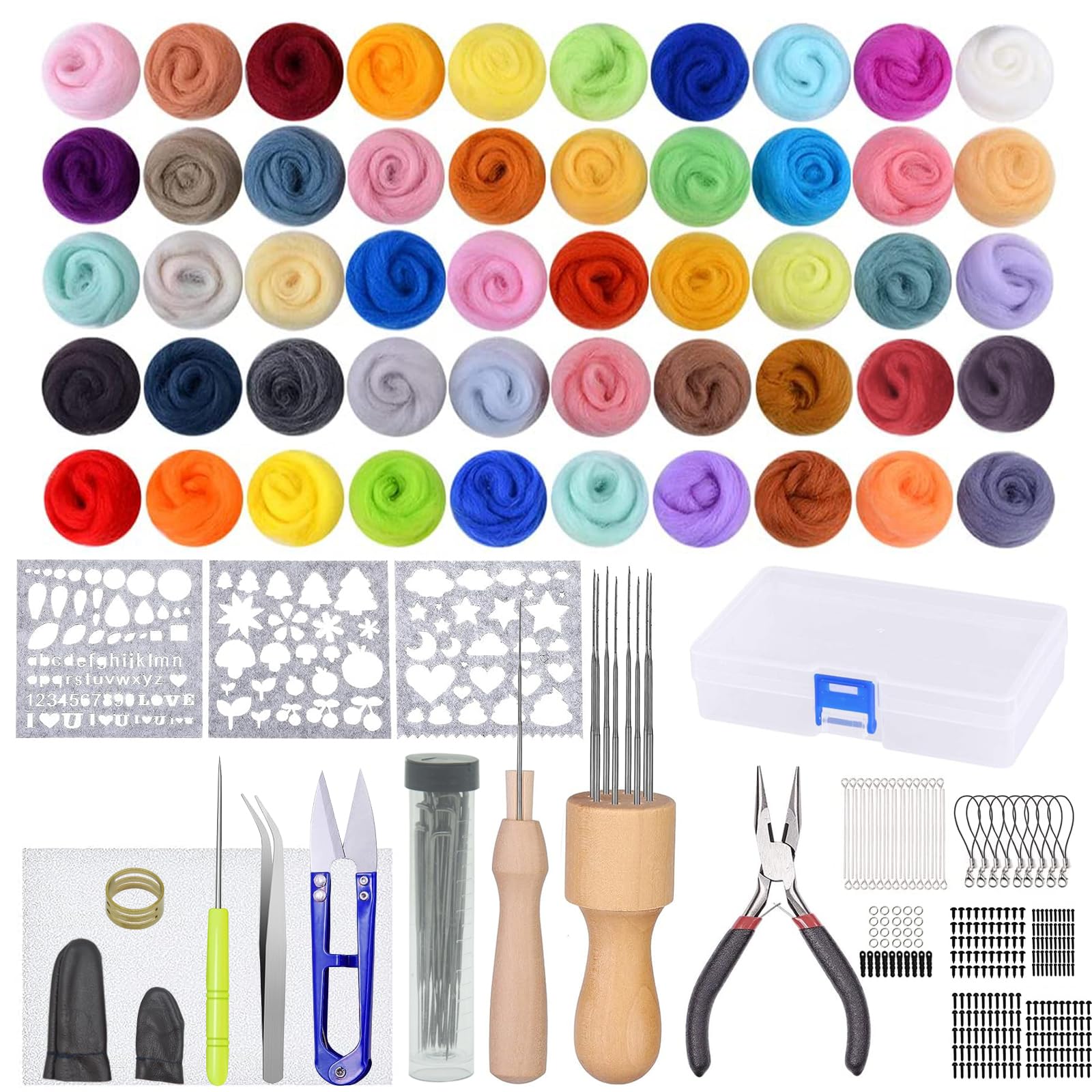 297 Pieces Needle Felting Kit,Wool Roving 50 Colors Set,Needle Felting Tools for Beginner,Complete Needle Felting Starter Kit with Tools and Wool Felting Material for Hand Spinning DIY Craft Projects