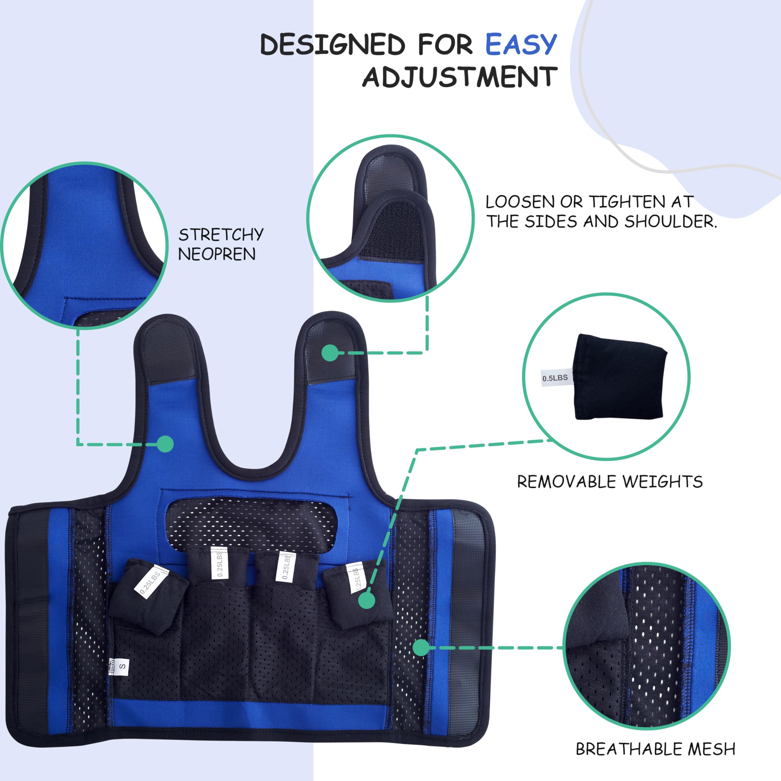 Sentire-Sensory UK – Gilet lesté réglable bleu – Gilet de compression – Pour enfants de 2 à 10 ans et plus